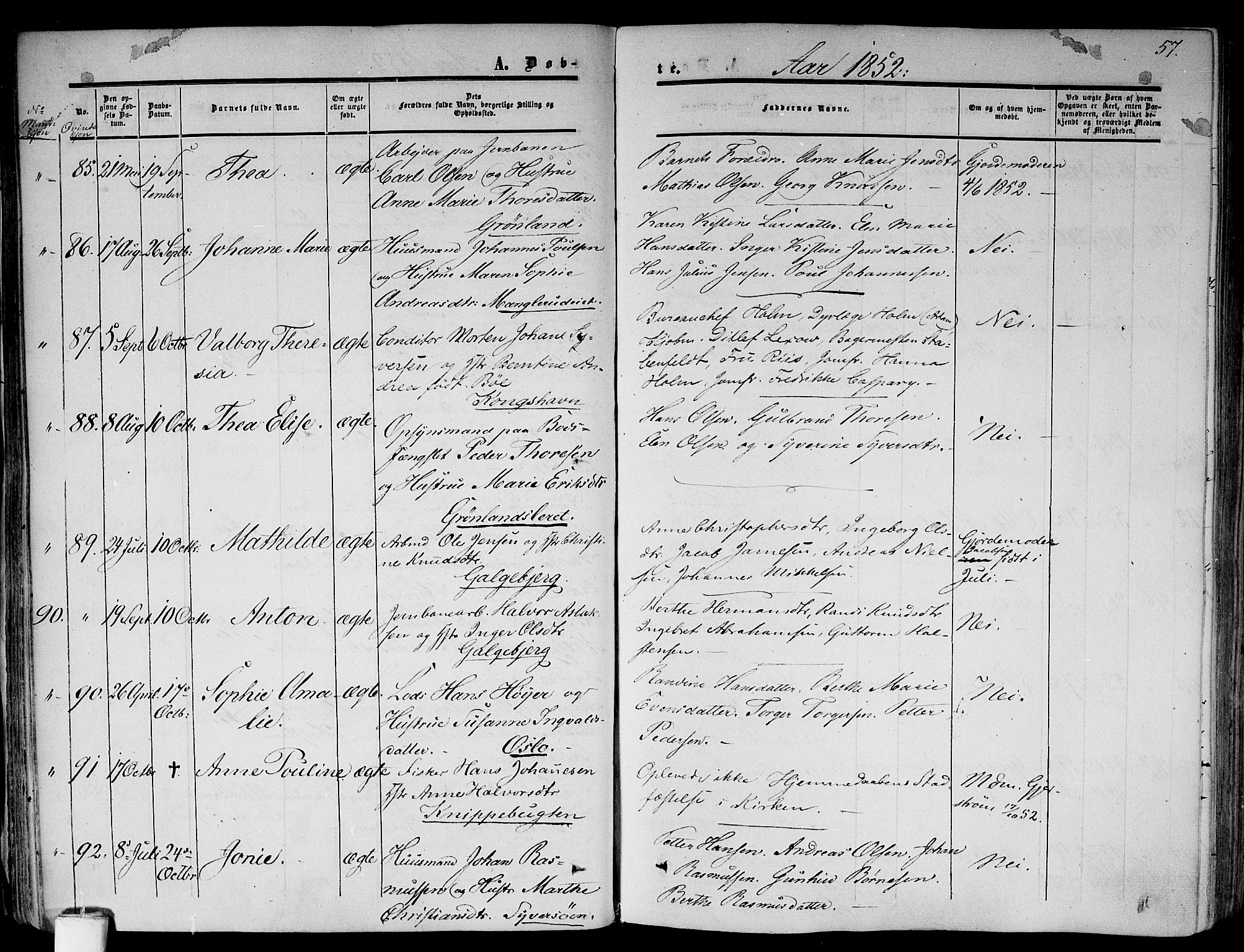 Gamlebyen prestekontor Kirkebøker, AV/SAO-A-10884/F/Fa/L0004: Parish register (official) no. 4, 1850-1857, p. 57