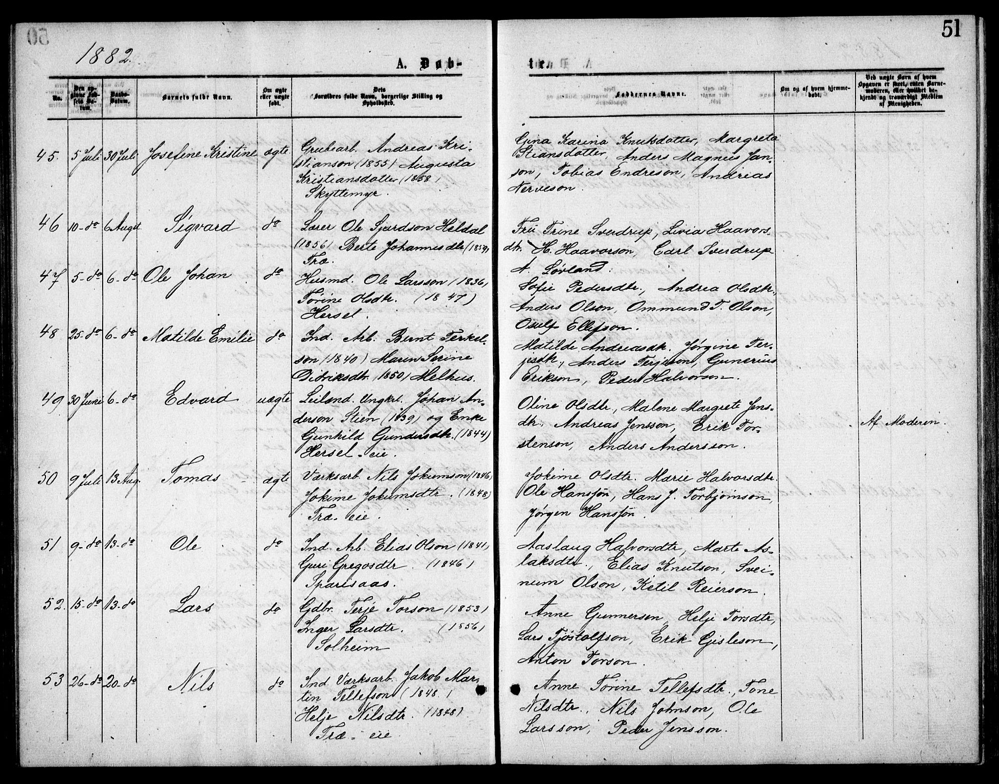 Froland sokneprestkontor, AV/SAK-1111-0013/F/Fb/L0009: Parish register (copy) no. B 9, 1875-1893, p. 51