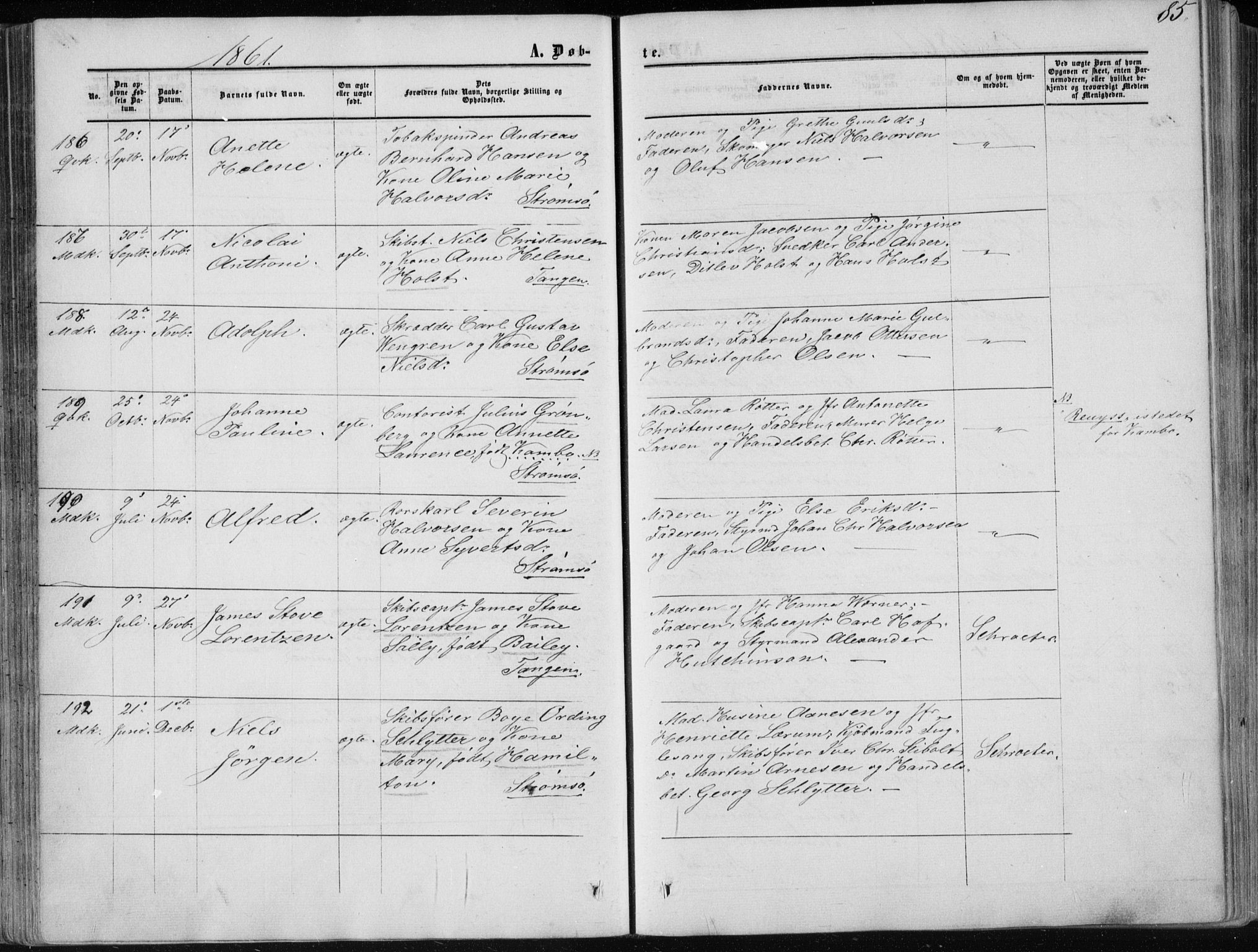 Strømsø kirkebøker, SAKO/A-246/F/Fa/L0015: Parish register (official) no. I 15, 1859-1868, p. 85