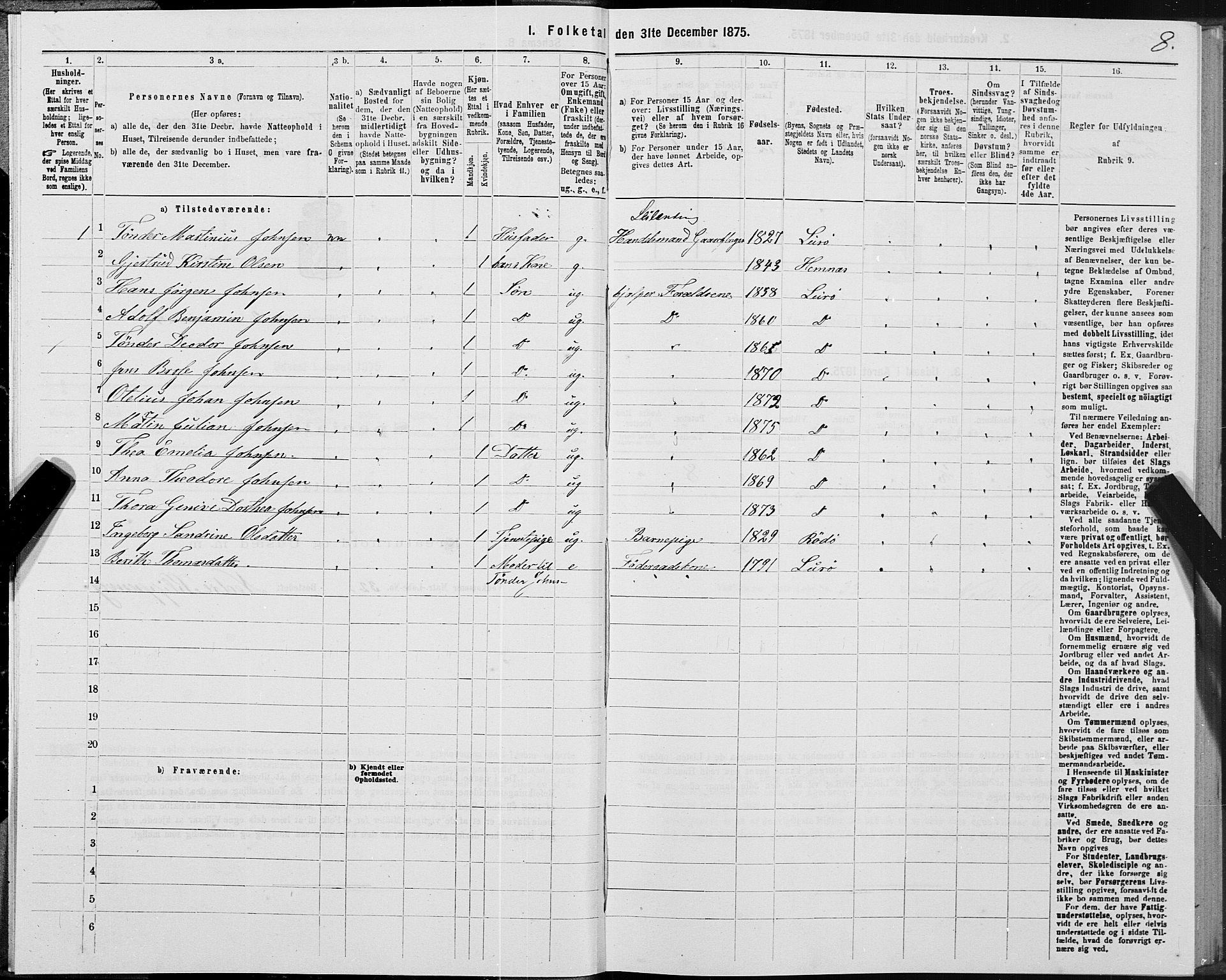 SAT, 1875 census for 1834P Lurøy, 1875, p. 2008