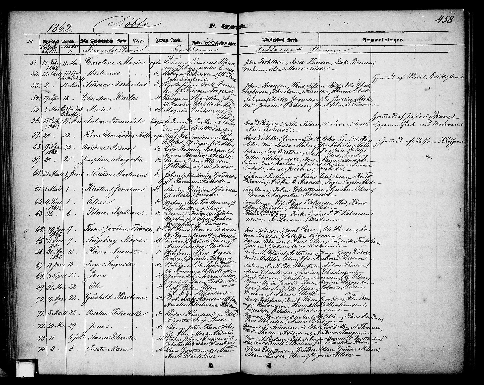 Skien kirkebøker, SAKO/A-302/G/Ga/L0004: Parish register (copy) no. 4, 1843-1867, p. 458