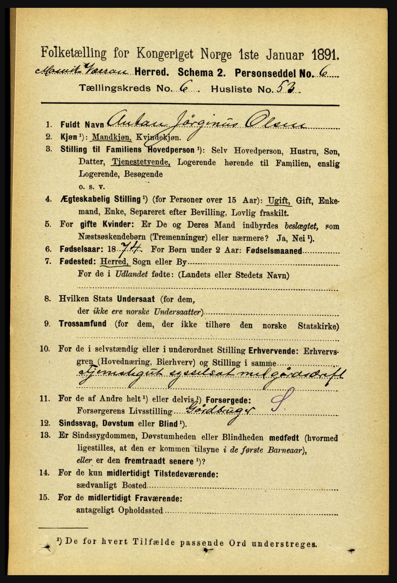 RA, 1891 census for 1723 Mosvik og Verran, 1891, p. 2837