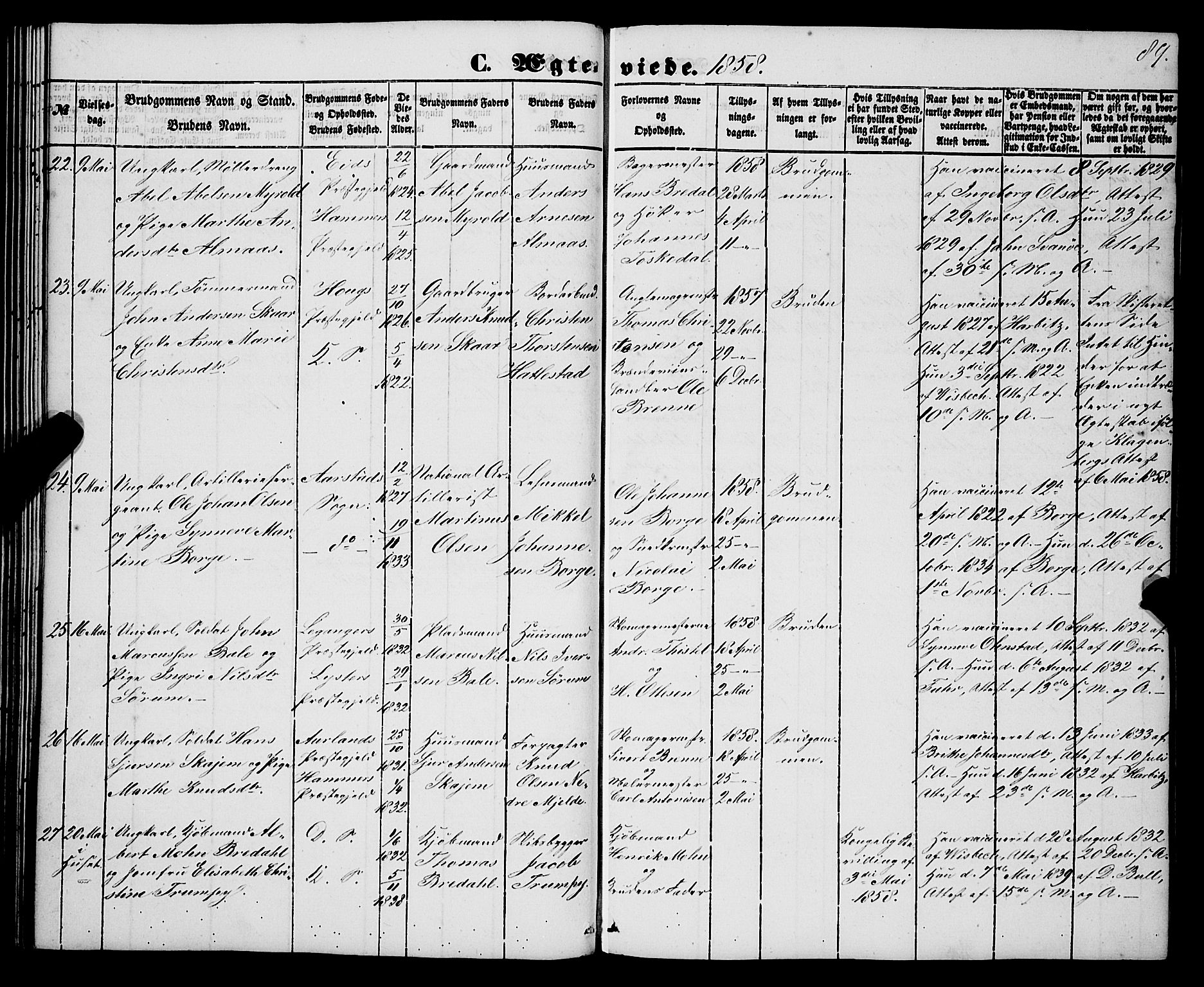 Korskirken sokneprestembete, AV/SAB-A-76101/H/Haa/L0035: Parish register (official) no. D 2, 1852-1867, p. 89