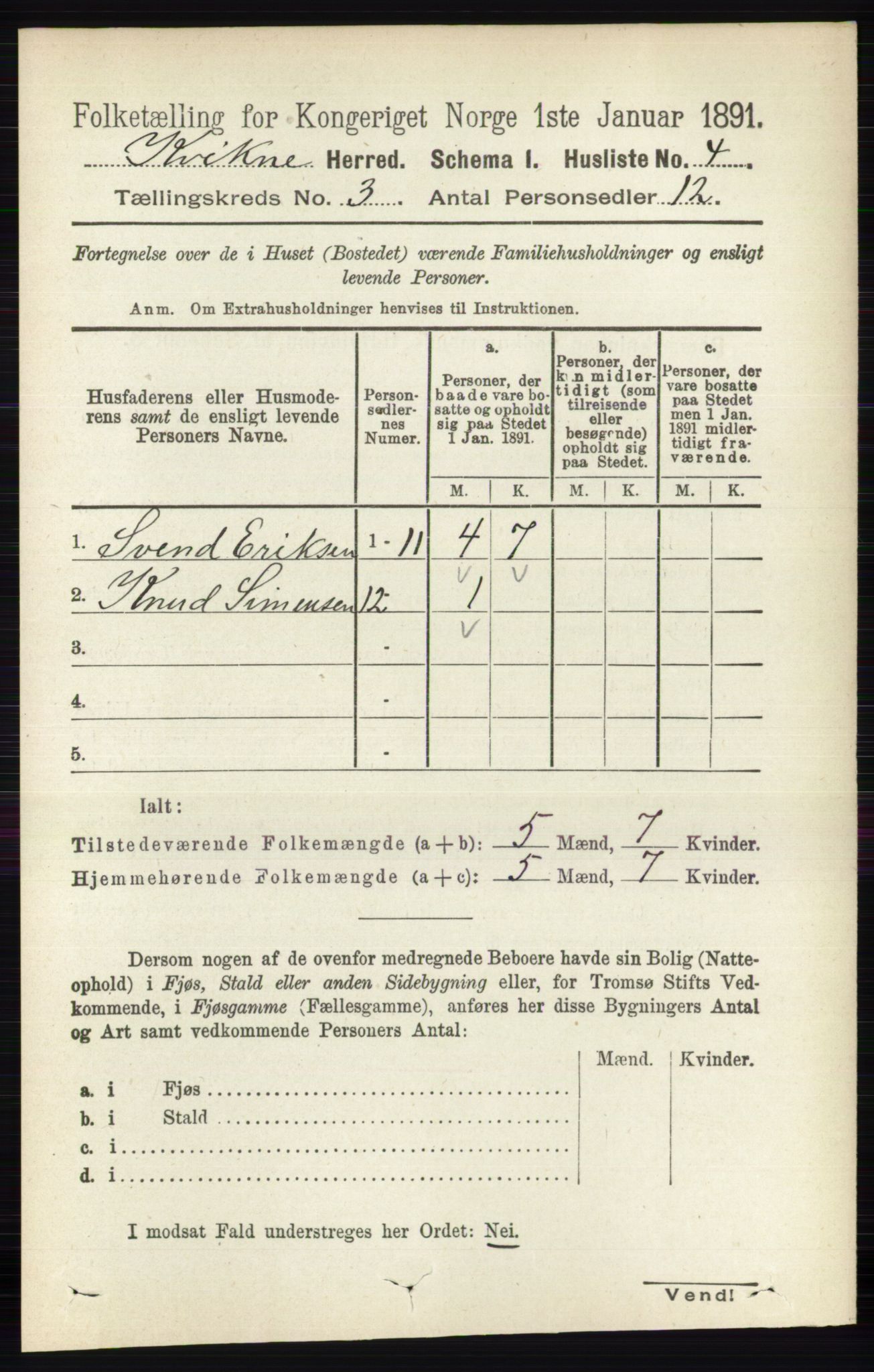 RA, 1891 census for 0440 Kvikne, 1891, p. 647