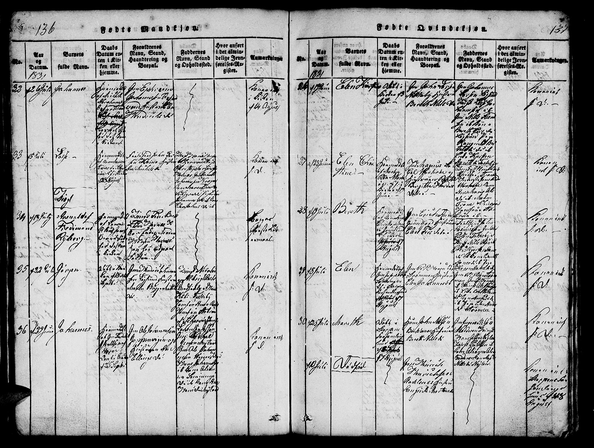 Skjervøy sokneprestkontor, AV/SATØ-S-1300/H/Ha/Hab/L0001klokker: Parish register (copy) no. 1, 1825-1838, p. 136-137