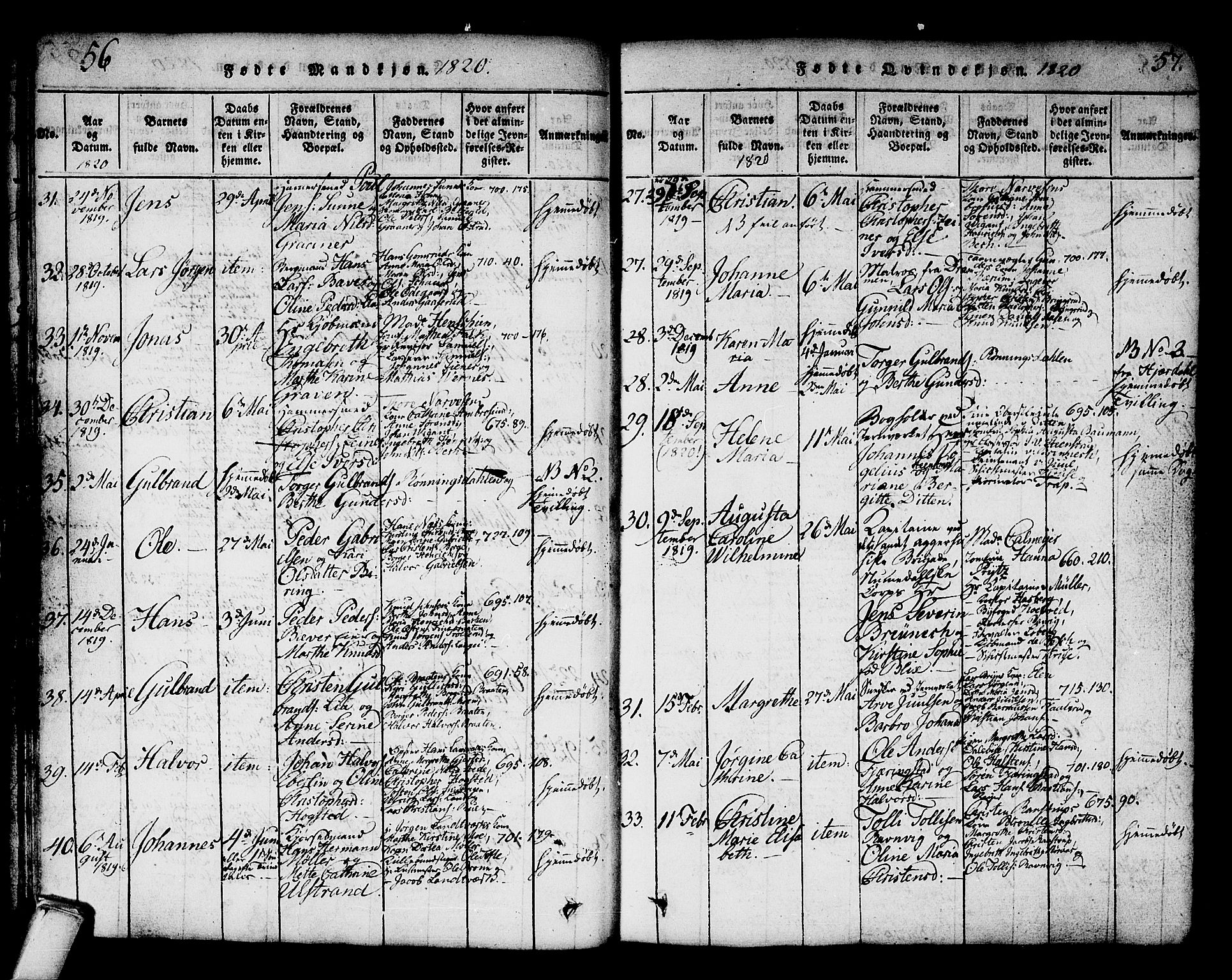 Kongsberg kirkebøker, AV/SAKO-A-22/G/Ga/L0001: Parish register (copy) no. 1, 1816-1839, p. 56-57