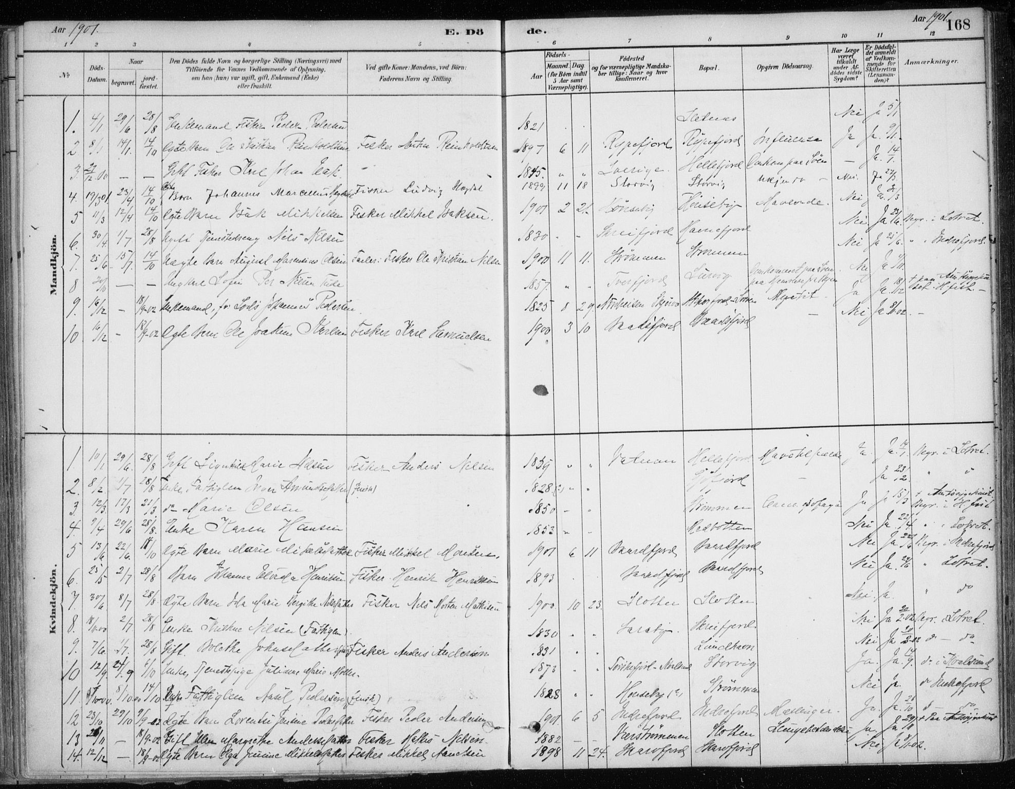 Hammerfest sokneprestkontor, SATØ/S-1347/H/Ha/L0013.kirke: Parish register (official) no. 13, 1898-1917, p. 168