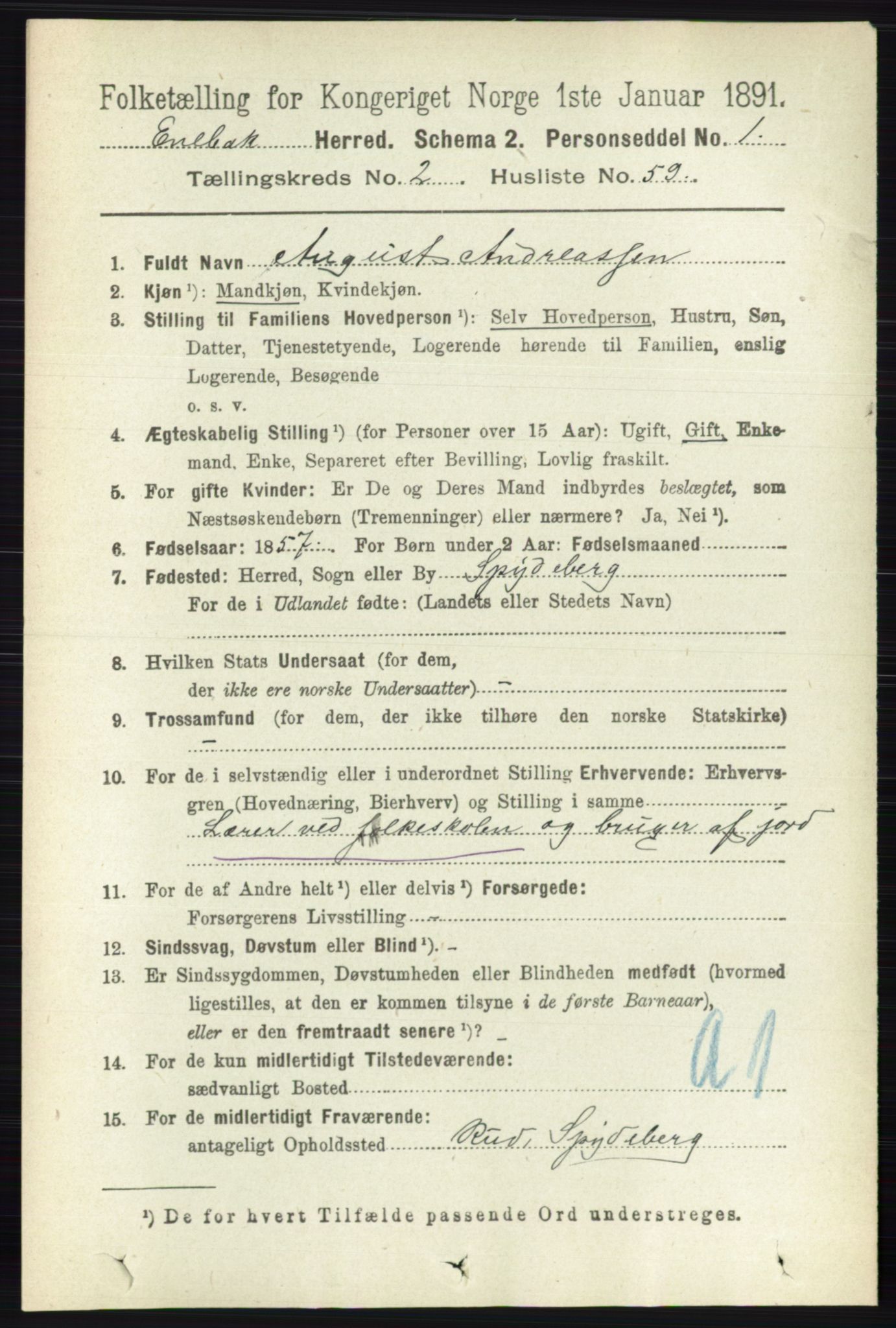 RA, 1891 census for 0229 Enebakk, 1891, p. 1066