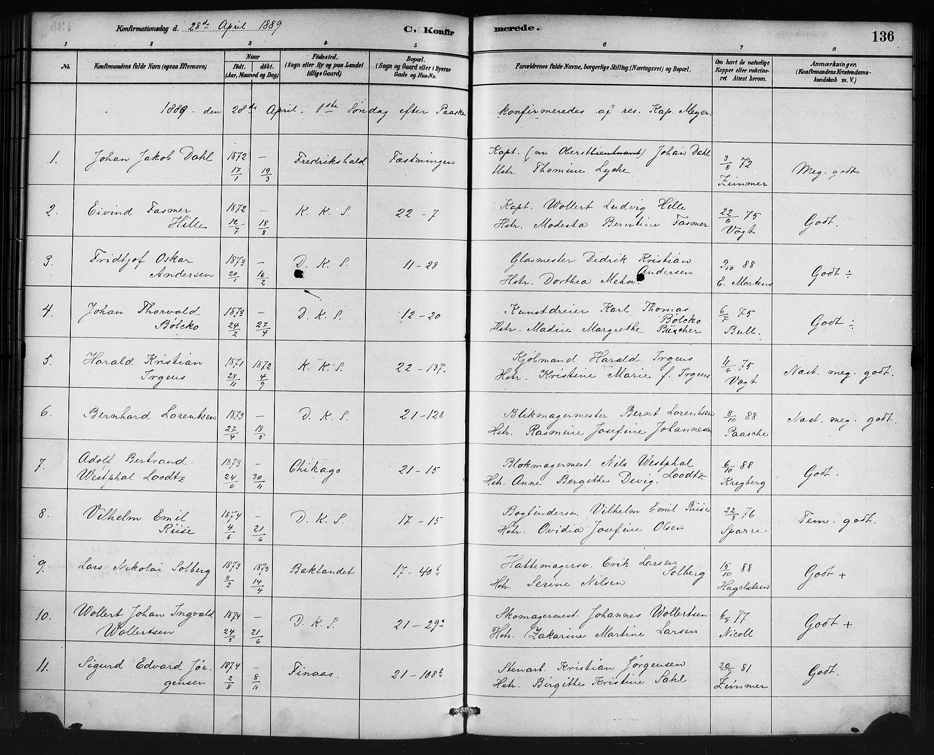 Korskirken sokneprestembete, SAB/A-76101/H/Haa/L0029: Parish register (official) no. C 5, 1880-1892, p. 136