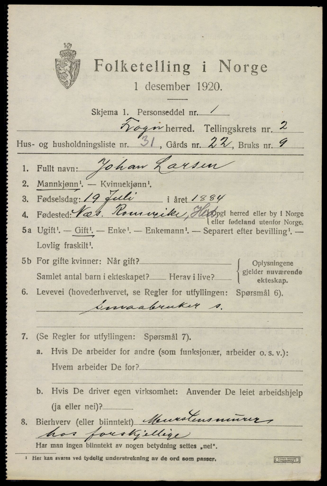 SAO, 1920 census for Frogn, 1920, p. 3183