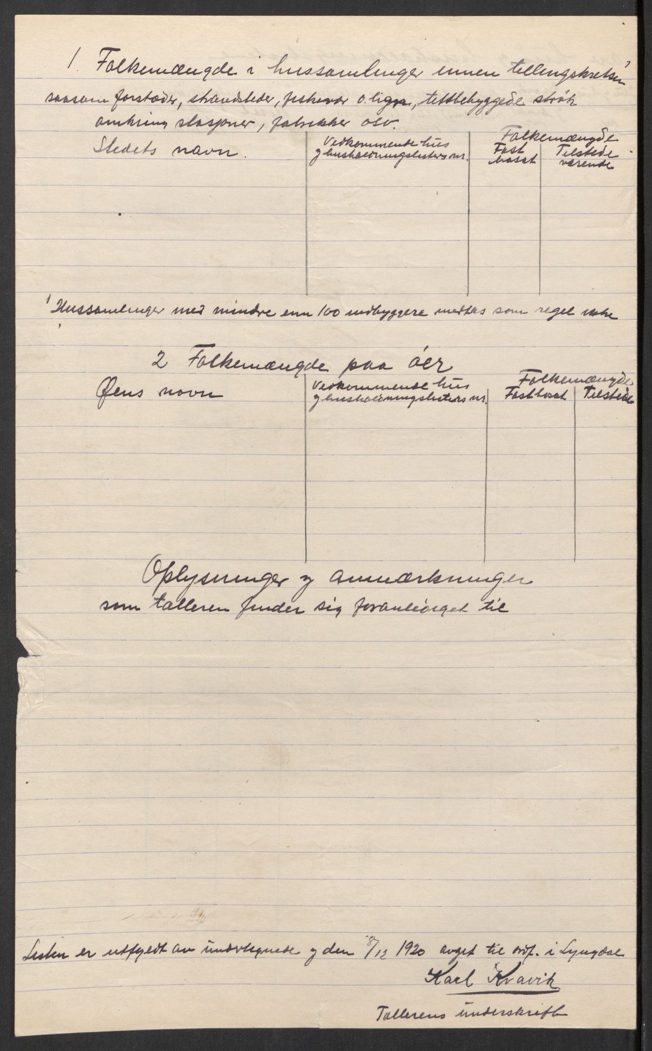 SAK, 1920 census for Lyngdal, 1920, p. 50