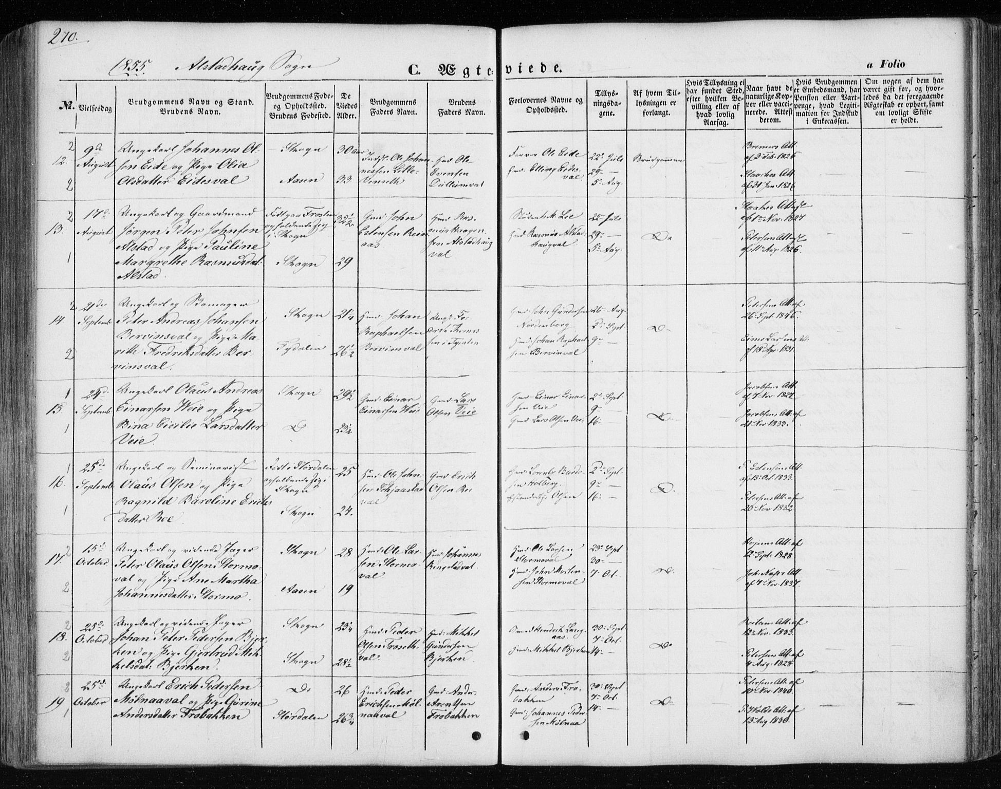 Ministerialprotokoller, klokkerbøker og fødselsregistre - Nord-Trøndelag, AV/SAT-A-1458/717/L0154: Parish register (official) no. 717A07 /1, 1850-1862, p. 270
