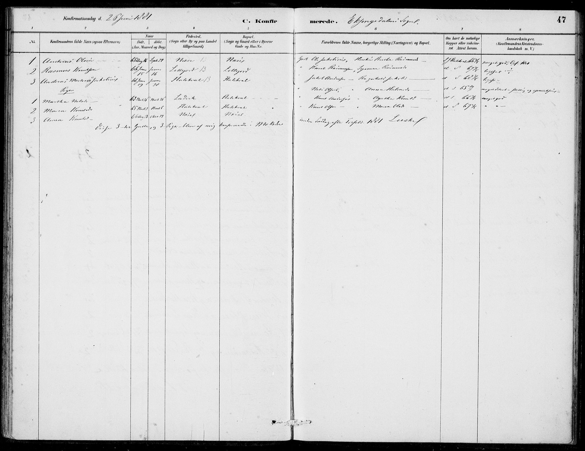 Hosanger sokneprestembete, SAB/A-75801/H/Haa: Parish register (official) no. C  1, 1880-1900, p. 47