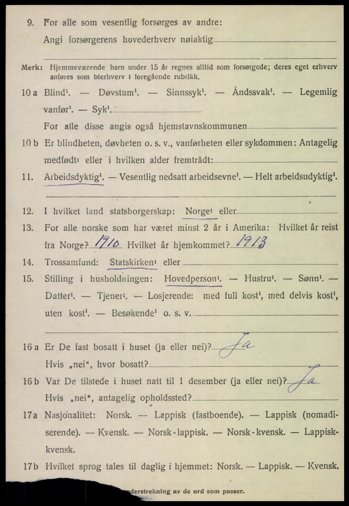 SAT, 1920 census for Flatanger, 1920, p. 4149