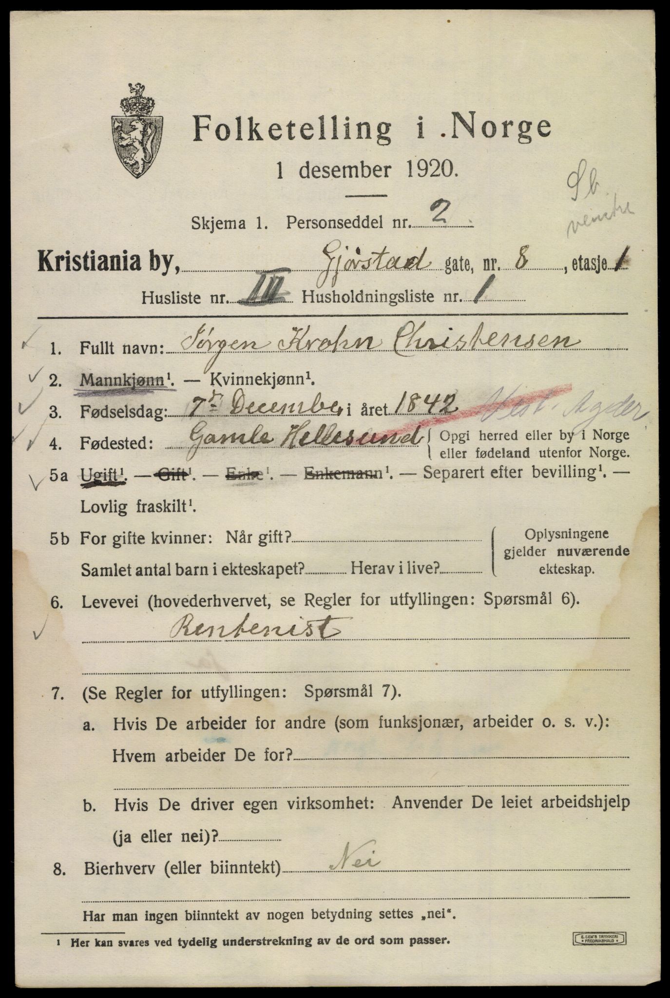 SAO, 1920 census for Kristiania, 1920, p. 250293