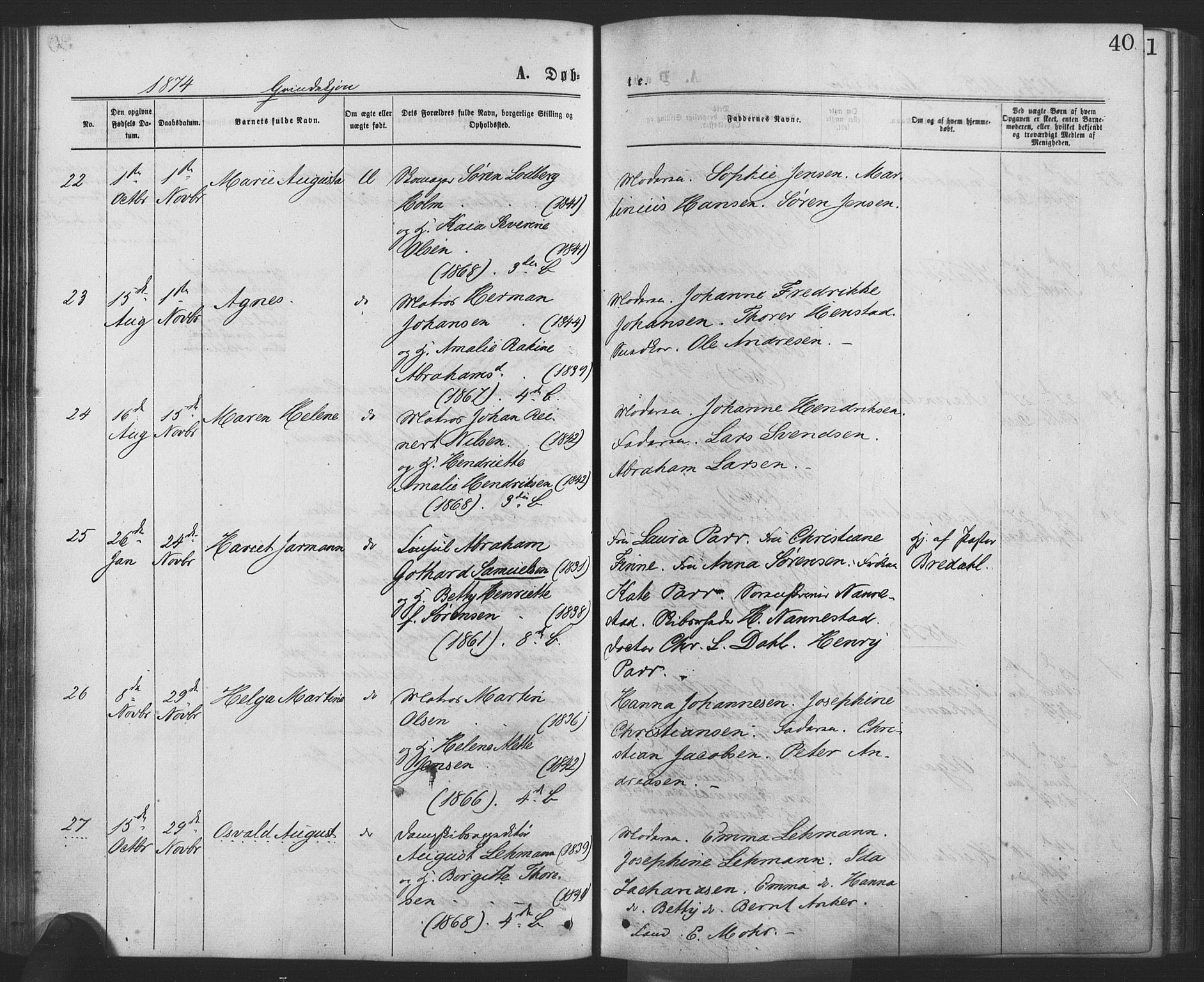 Drøbak prestekontor Kirkebøker, SAO/A-10142a/F/Fa/L0003: Parish register (official) no. I 3, 1871-1877, p. 40