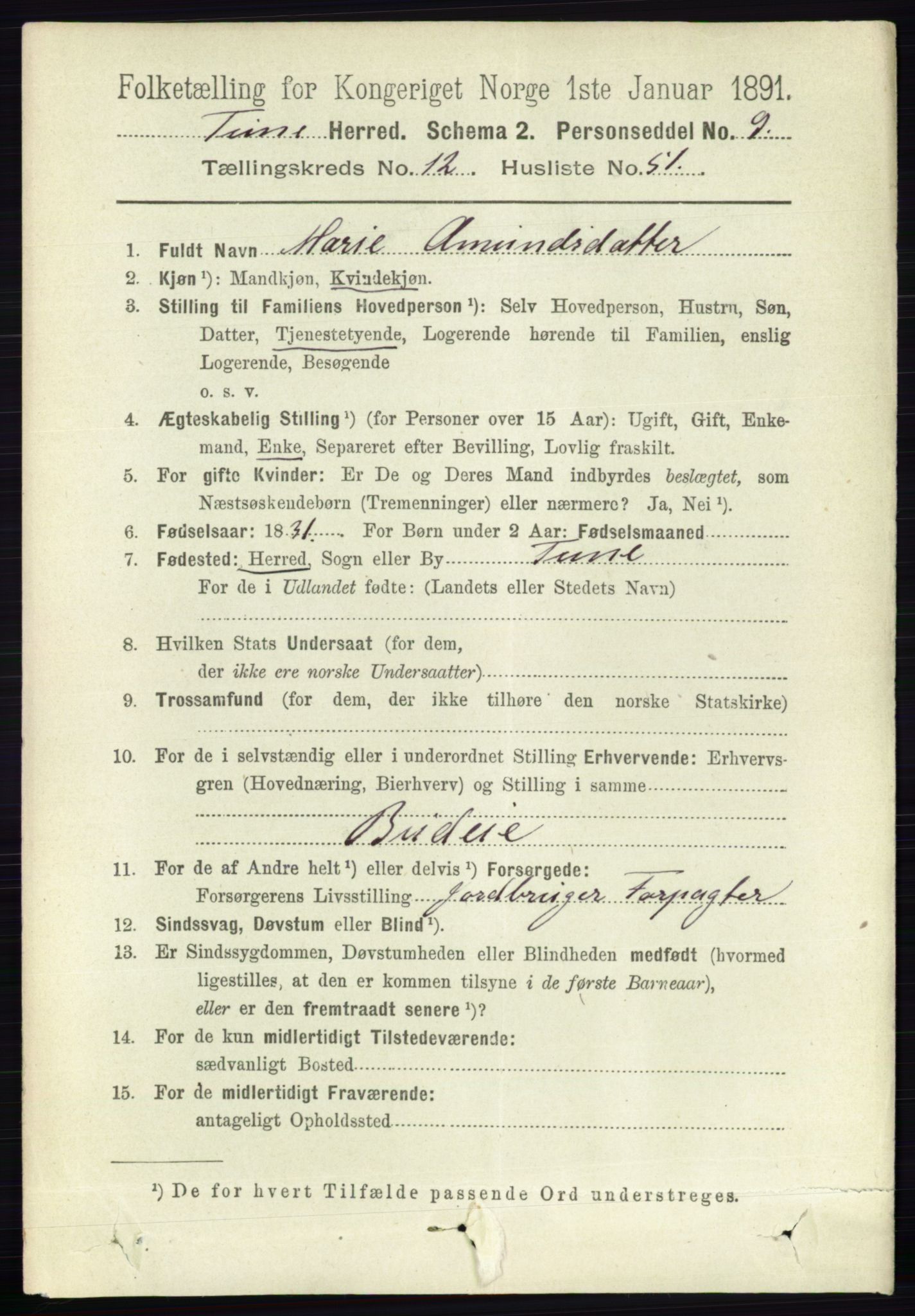 RA, 1891 census for 0130 Tune, 1891, p. 7537