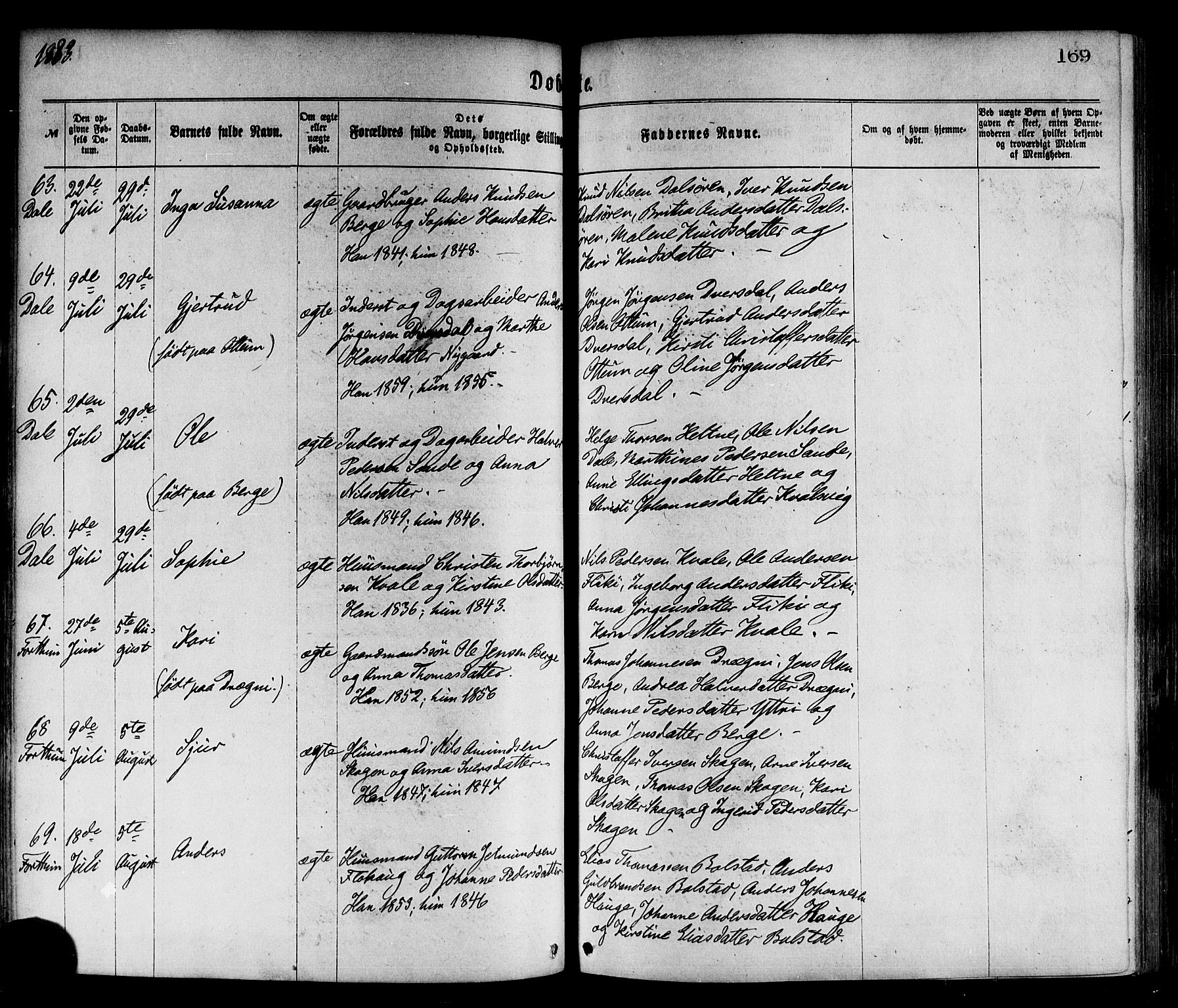 Luster sokneprestembete, AV/SAB-A-81101/H/Haa/Haaa/L0010: Parish register (official) no. A 10, 1871-1886, p. 169