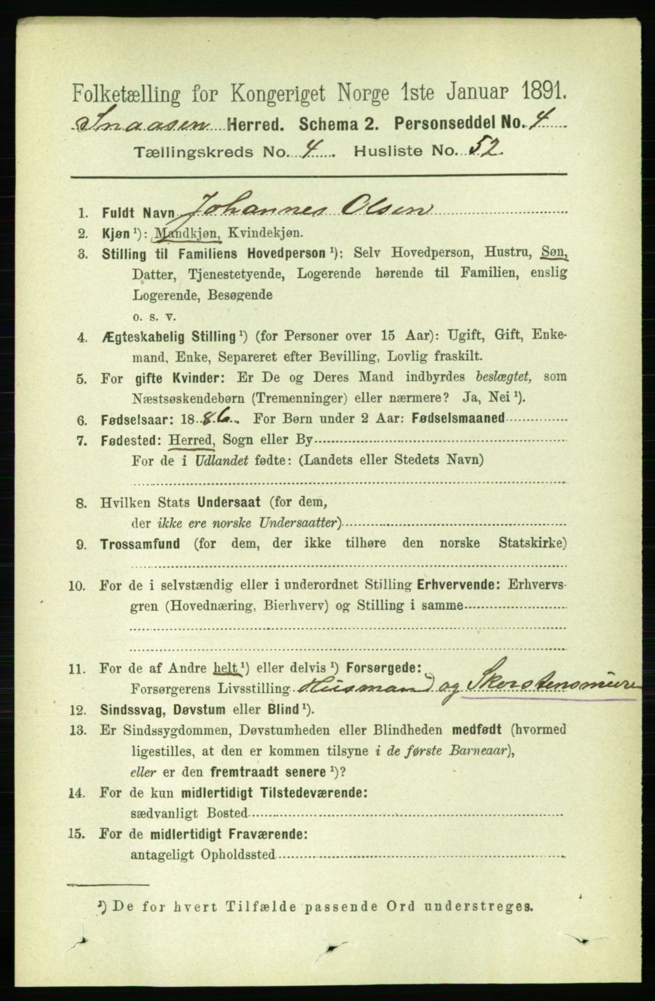 RA, 1891 census for 1736 Snåsa, 1891, p. 1396