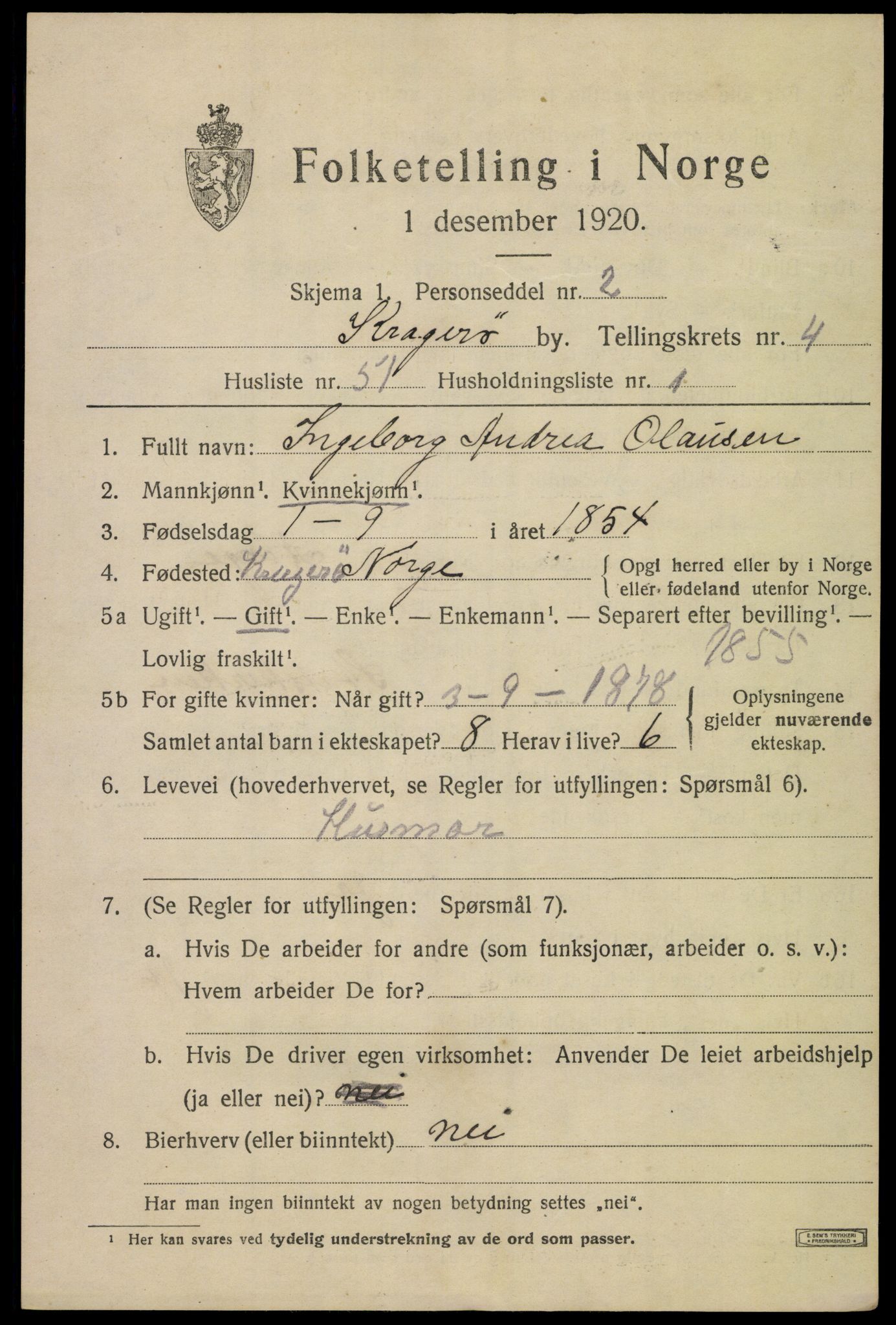 SAKO, 1920 census for Kragerø, 1920, p. 8219