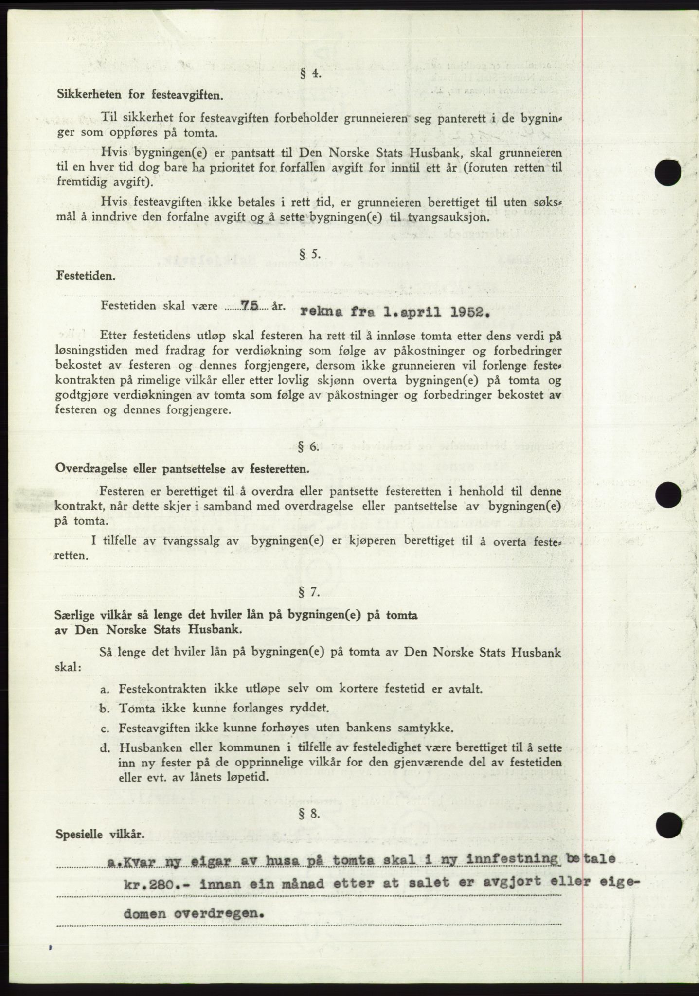 Søre Sunnmøre sorenskriveri, AV/SAT-A-4122/1/2/2C/L0092: Mortgage book no. 18A, 1952-1952, Diary no: : 752/1952