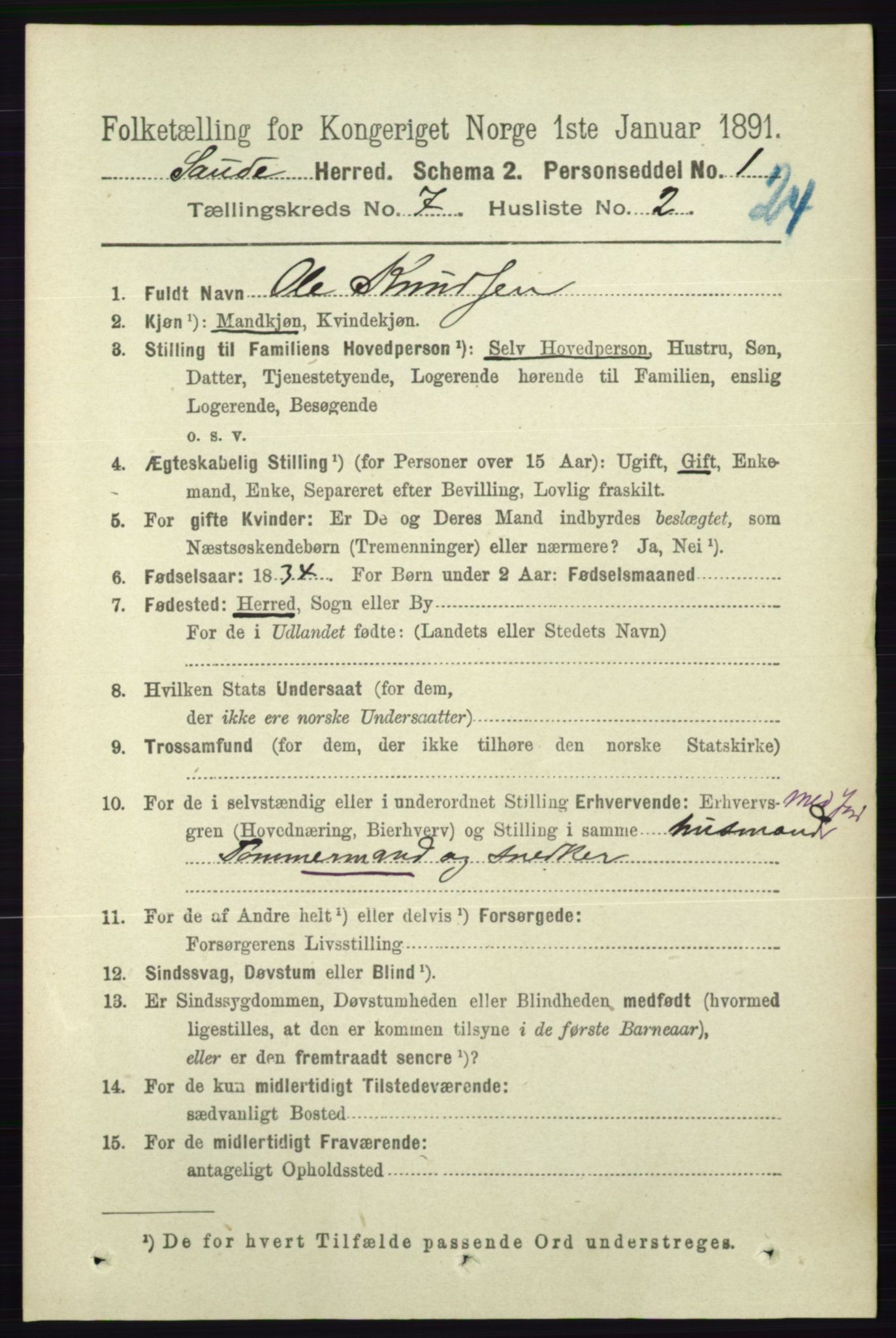 RA, 1891 census for 0822 Sauherad, 1891, p. 2032