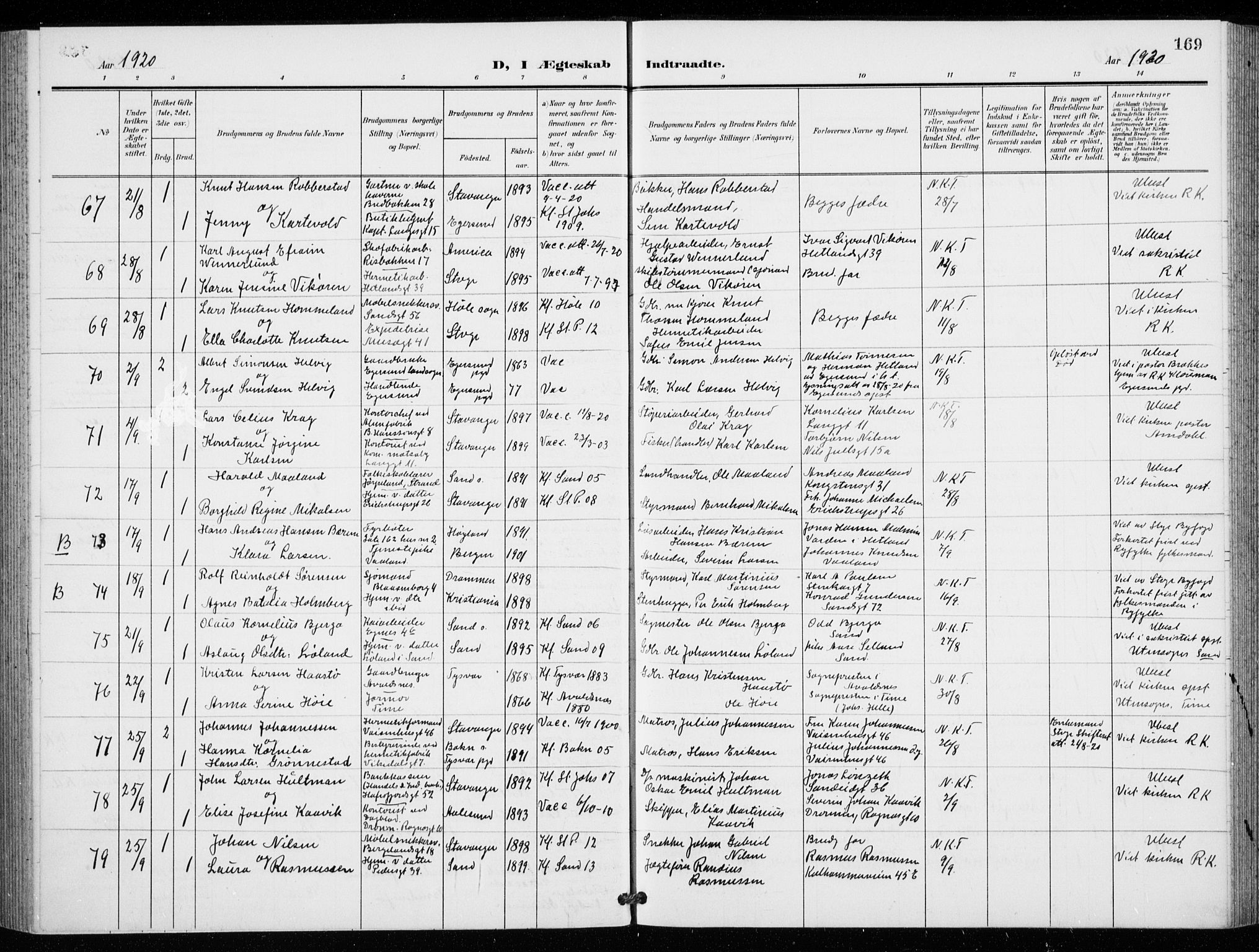 St. Petri sokneprestkontor, AV/SAST-A-101813/001/30/30BB/L0009: Parish register (copy) no. B 9, 1902-1935, p. 169