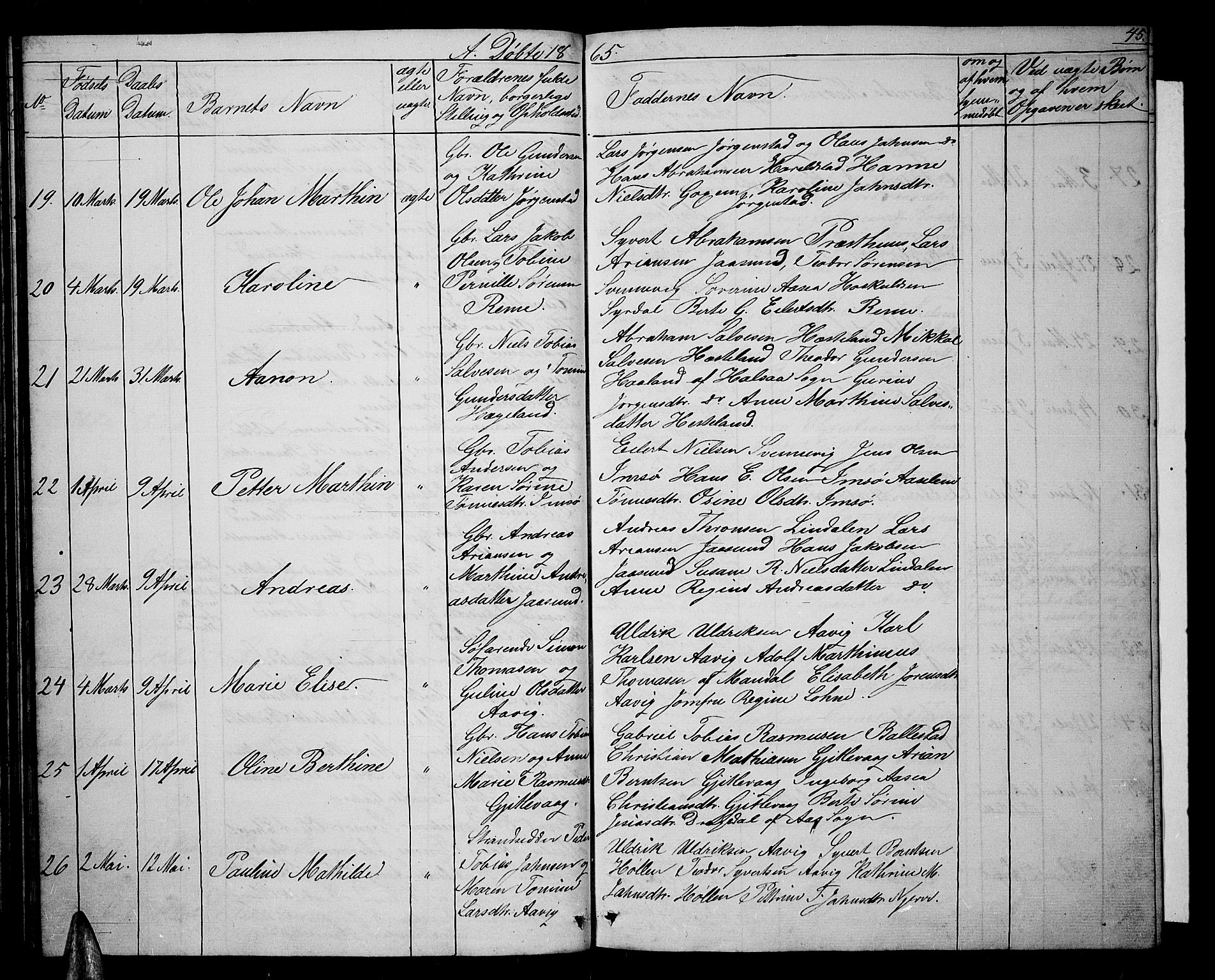 Sør-Audnedal sokneprestkontor, AV/SAK-1111-0039/F/Fb/Fba/L0002: Parish register (copy) no. B 2, 1853-1878, p. 45