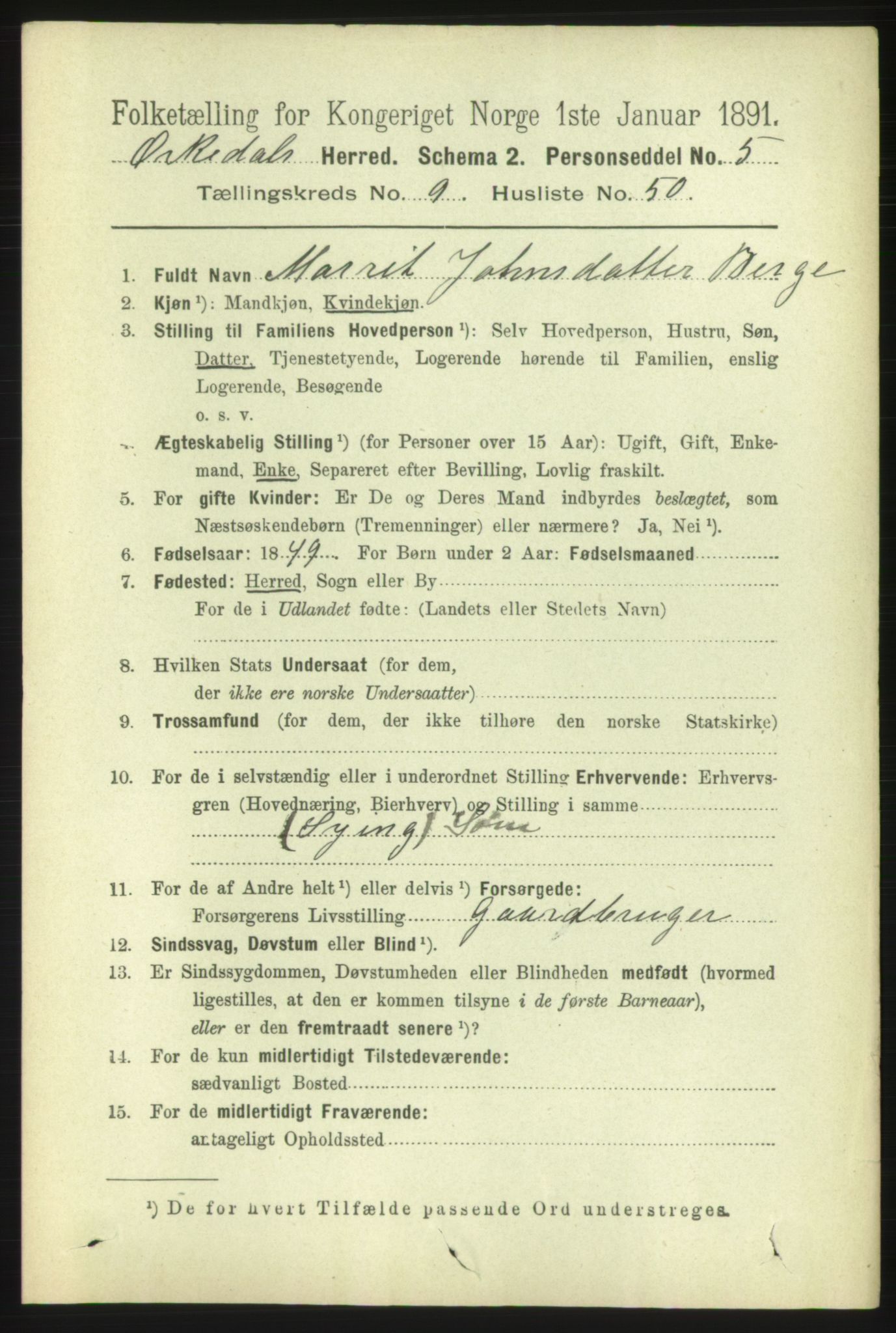 RA, 1891 census for 1638 Orkdal, 1891, p. 4539