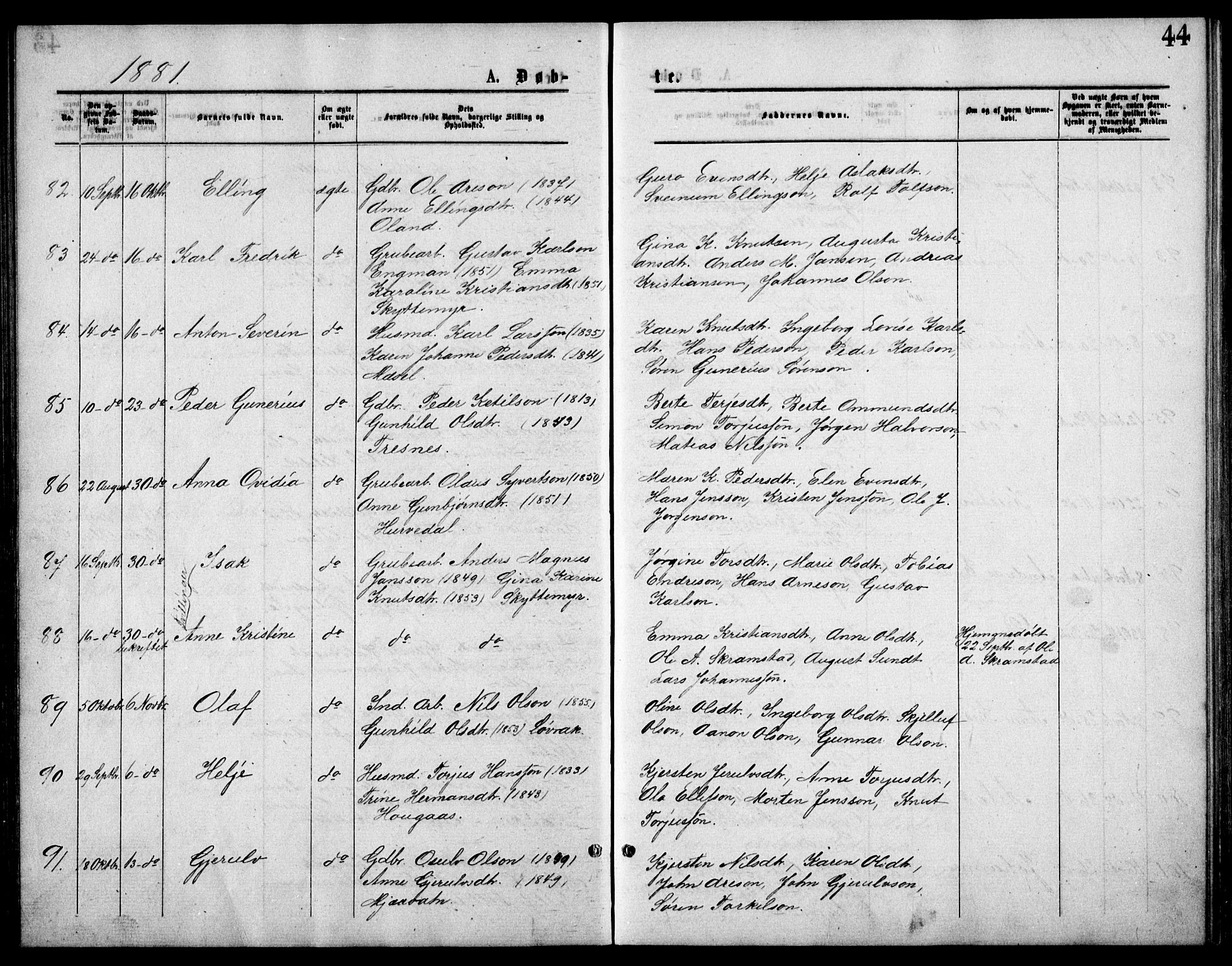 Froland sokneprestkontor, AV/SAK-1111-0013/F/Fb/L0009: Parish register (copy) no. B 9, 1875-1893, p. 44