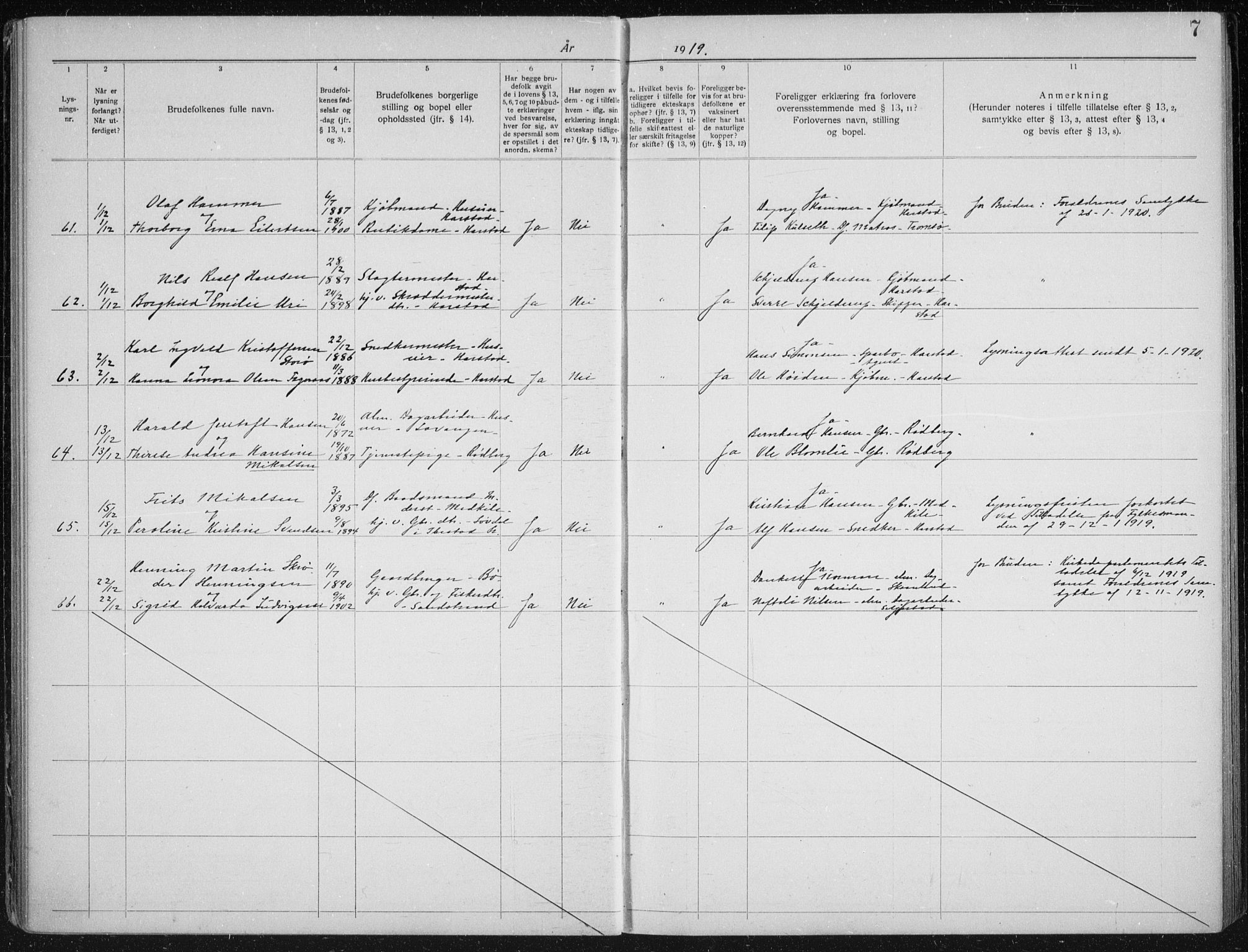 Trondenes sokneprestkontor, AV/SATØ-S-1319/I/Ib/L0099: Banns register no. 99, 1919-1930, p. 7