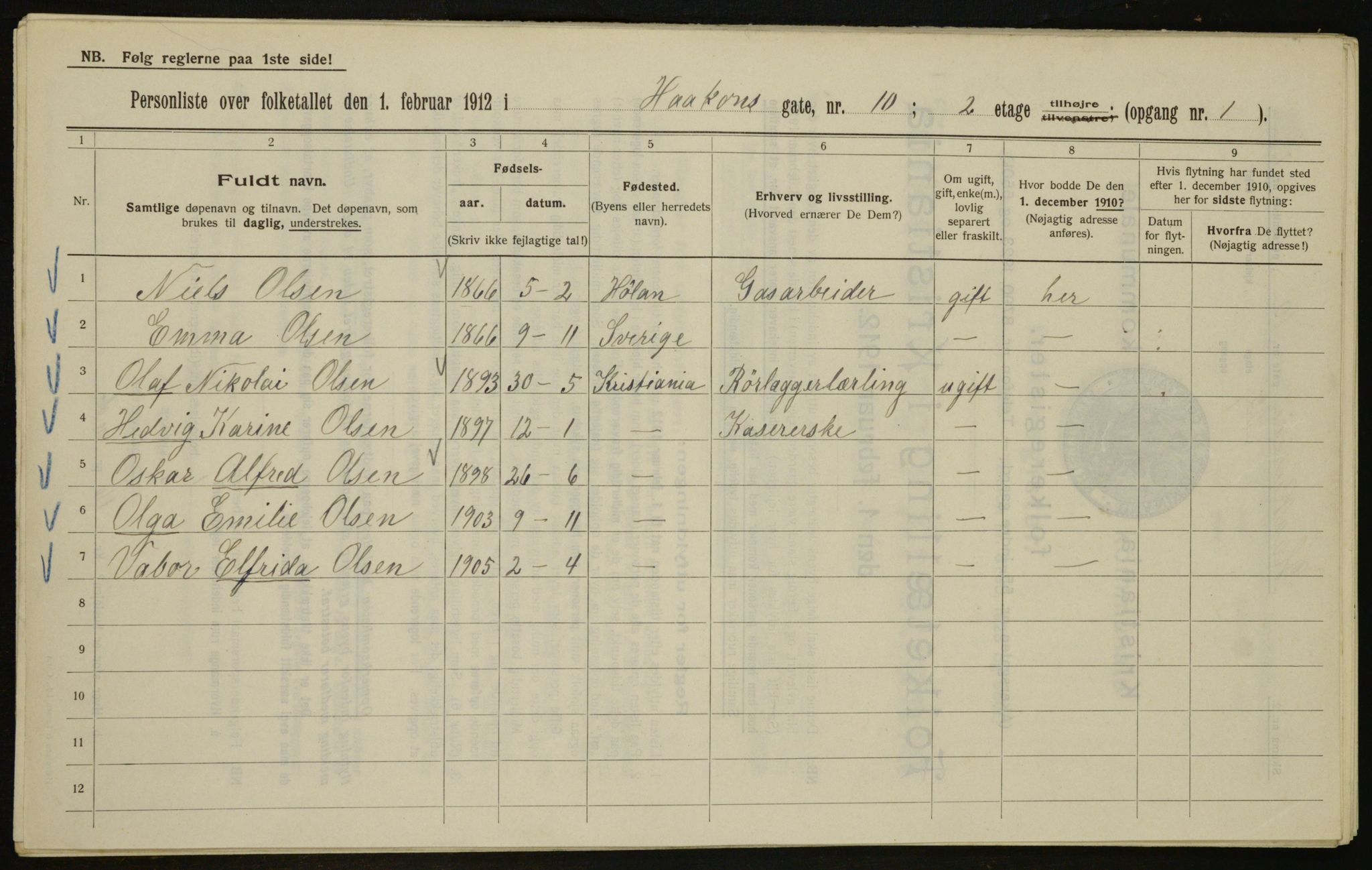 OBA, Municipal Census 1912 for Kristiania, 1912, p. 43113