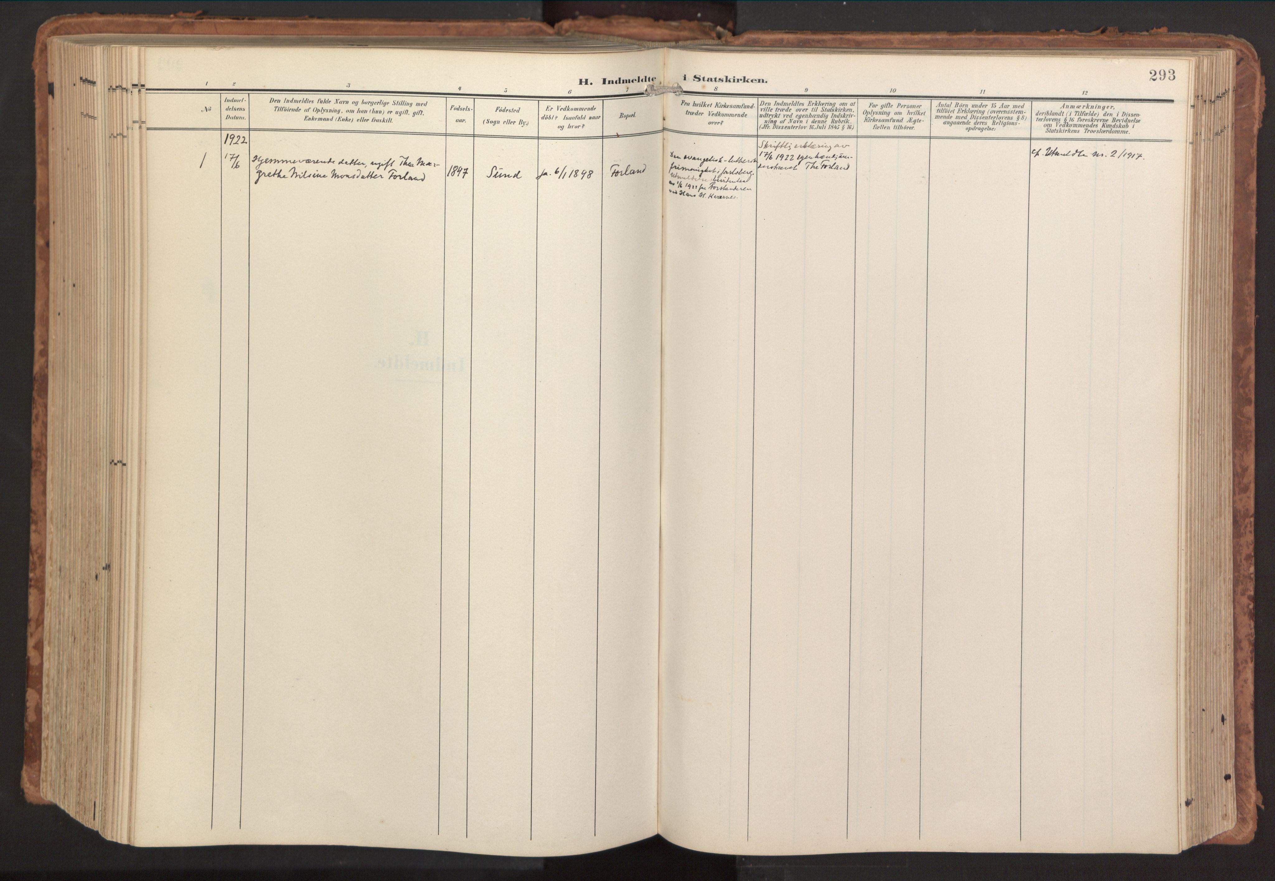Sund sokneprestembete, SAB/A-99930: Parish register (official) no. B 2, 1907-1926, p. 293