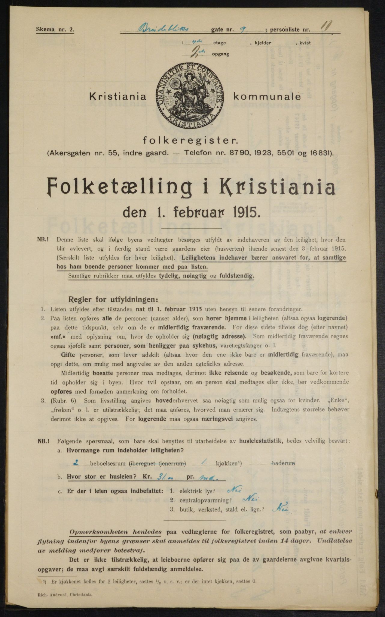 OBA, Municipal Census 1915 for Kristiania, 1915, p. 8032