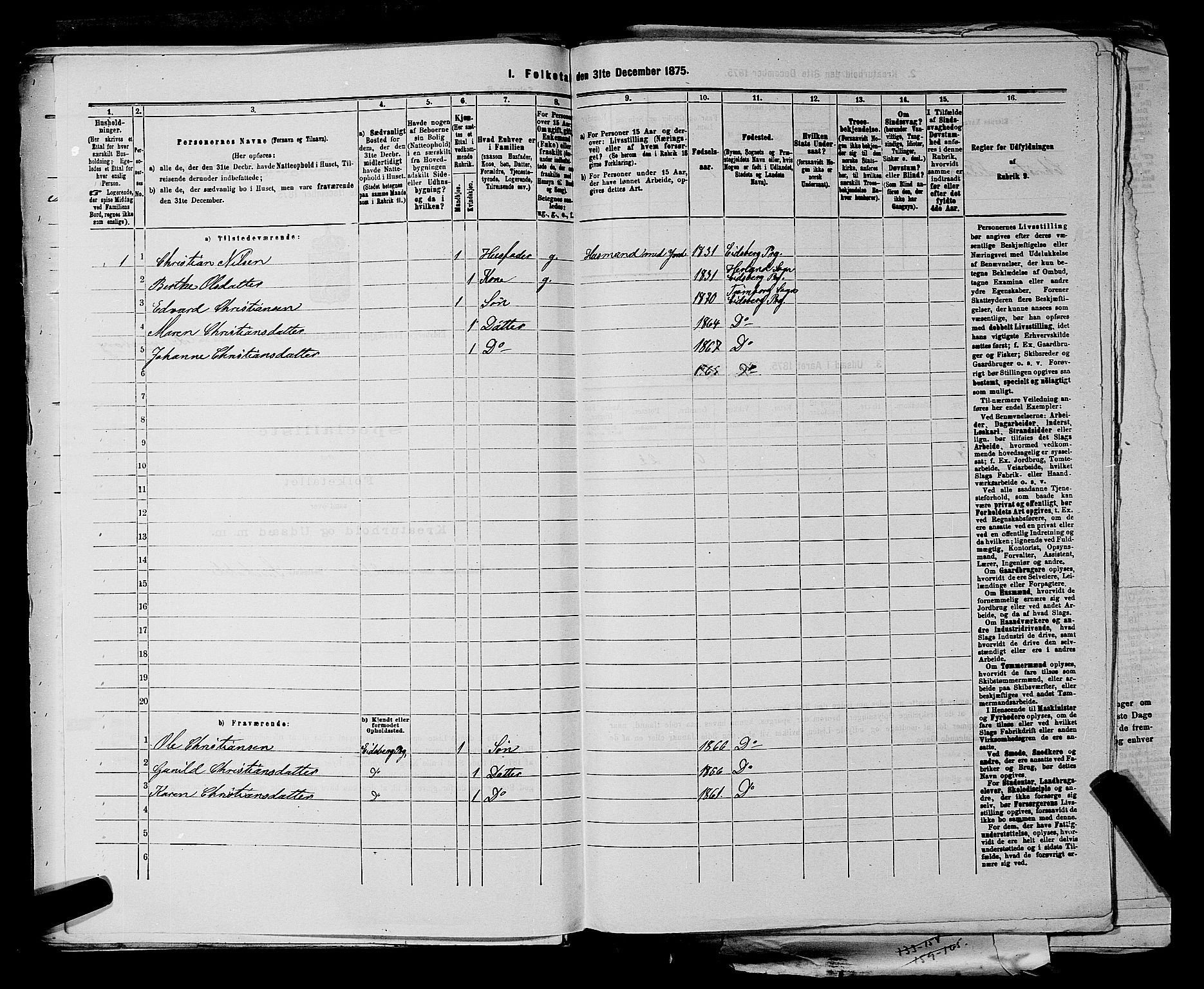 RA, 1875 census for 0125P Eidsberg, 1875, p. 1343