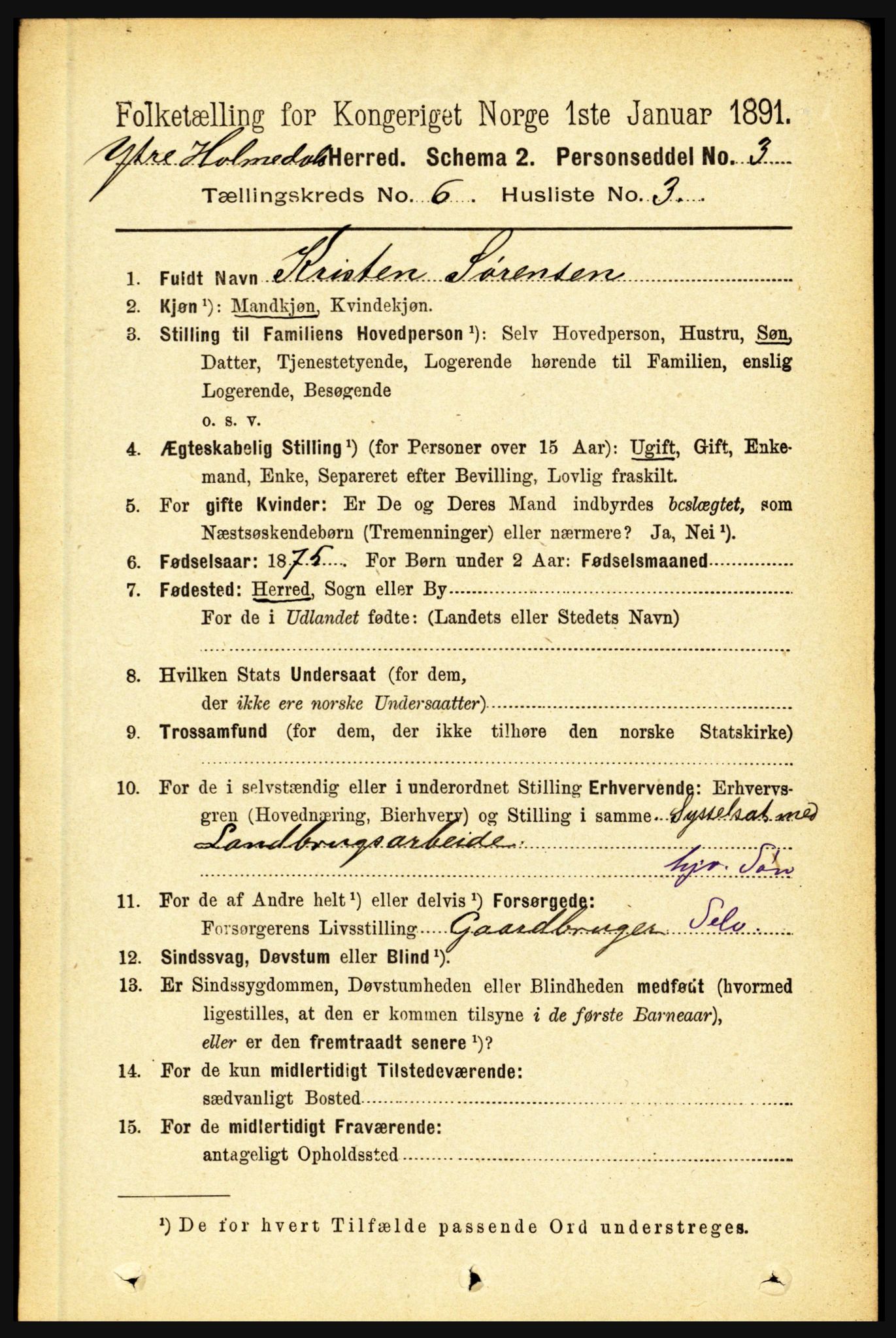 RA, 1891 census for 1429 Ytre Holmedal, 1891, p. 1346