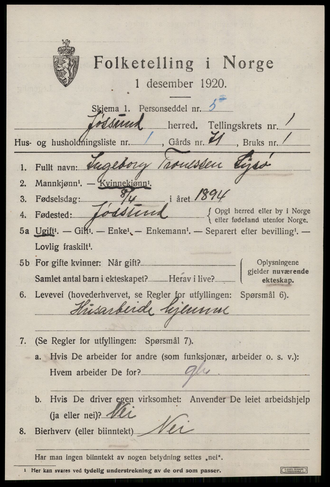 SAT, 1920 census for Jøssund, 1920, p. 744