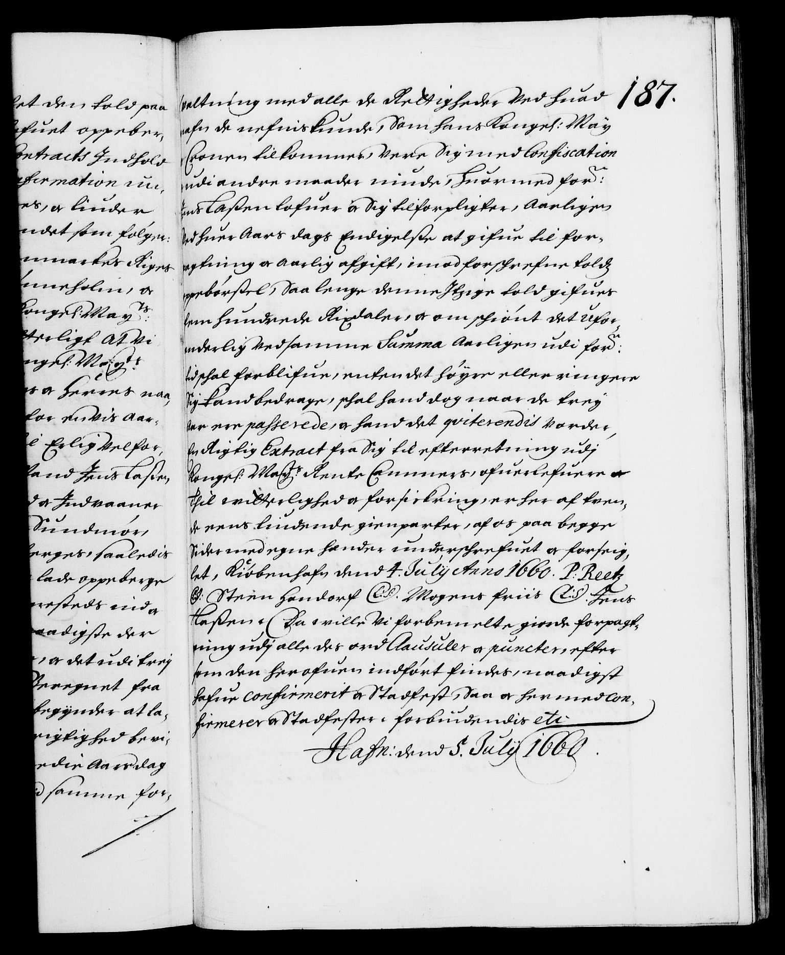 Danske Kanselli 1572-1799, RA/EA-3023/F/Fc/Fca/Fcaa/L0009: Norske registre (mikrofilm), 1657-1660, p. 187a