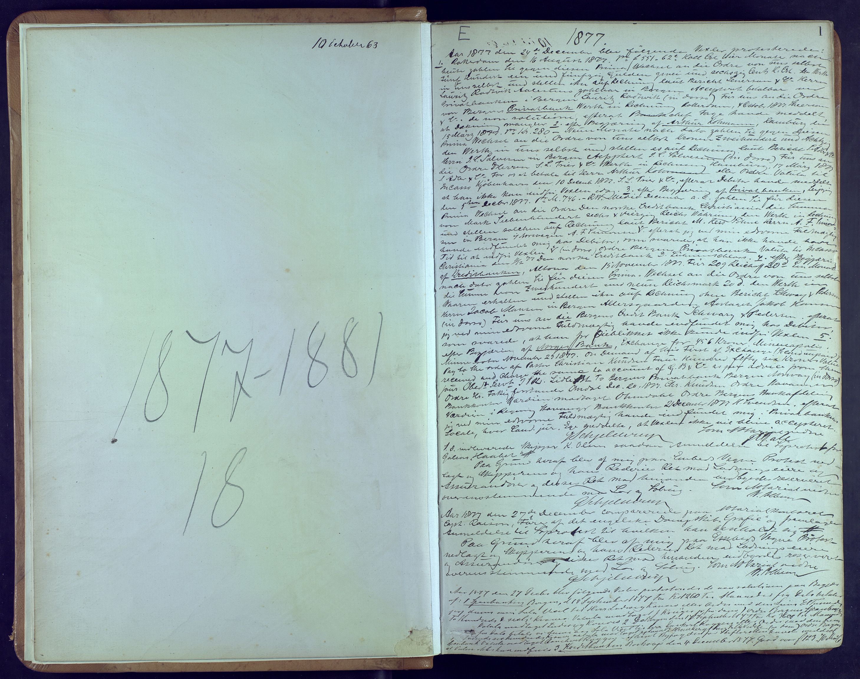 Byfogd og Byskriver i Bergen, SAB/A-3401/10/10A/L0018: Notarialprotokoller, 1877-1881, p. 1a