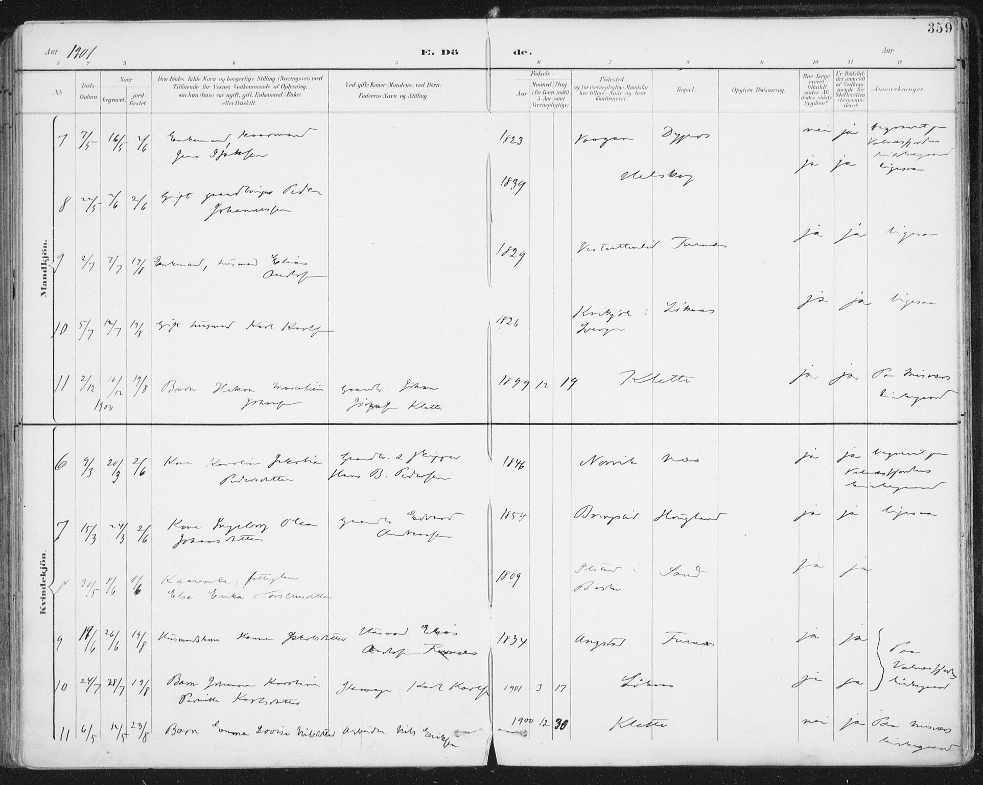 Ministerialprotokoller, klokkerbøker og fødselsregistre - Nordland, AV/SAT-A-1459/852/L0741: Parish register (official) no. 852A11, 1894-1917, p. 359