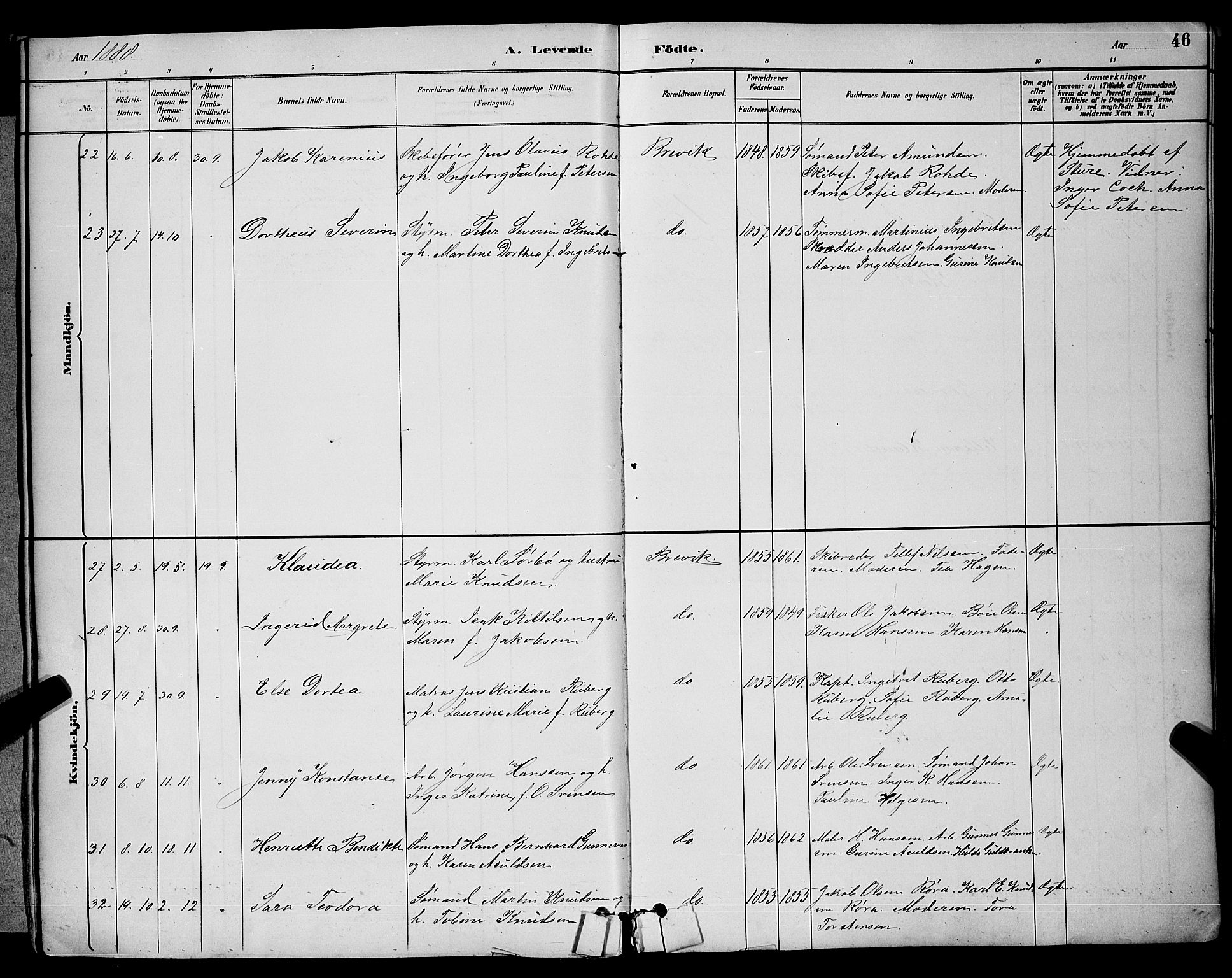 Brevik kirkebøker, SAKO/A-255/G/Ga/L0004: Parish register (copy) no. 4, 1882-1900, p. 46