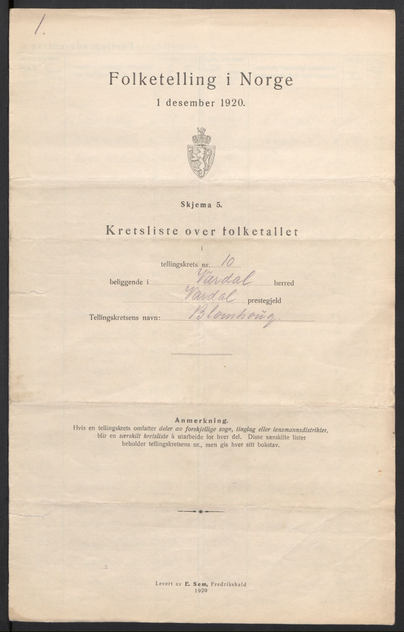 SAH, 1920 census for Vardal, 1920, p. 37