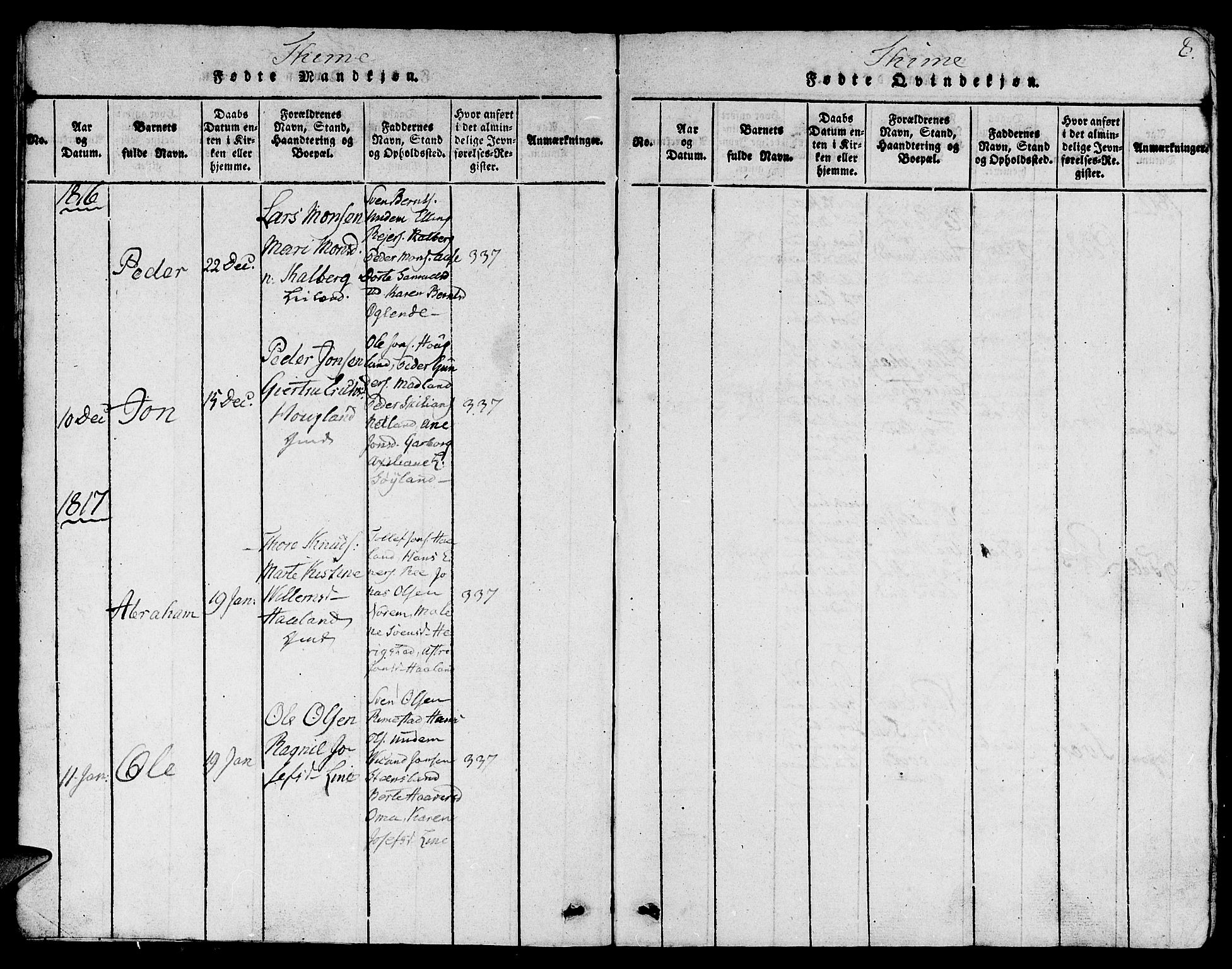 Lye sokneprestkontor, SAST/A-101794/001/30BB/L0001: Parish register (copy) no. B 1 /1, 1816-1826, p. 8