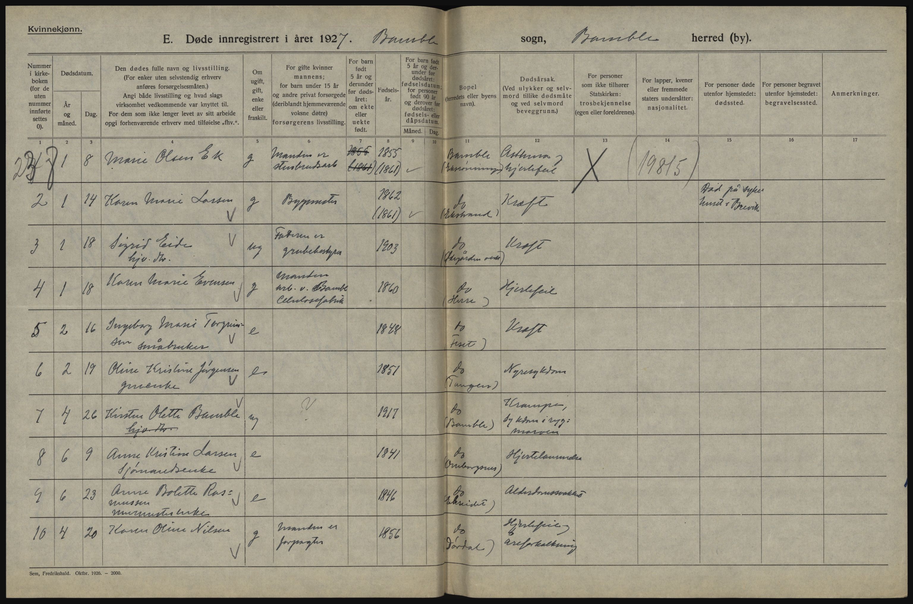 Statistisk sentralbyrå, Sosiodemografiske emner, Befolkning, AV/RA-S-2228/D/Df/Dfc/Dfcg/L0020: Telemark fylke: Gifte, døde. Bygder og byer., 1927, p. 472