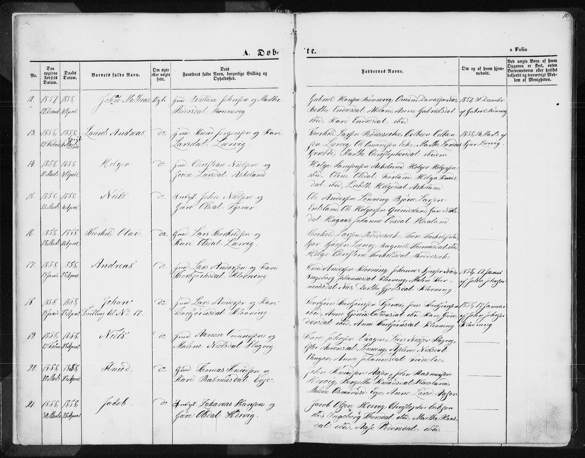 Tysvær sokneprestkontor, AV/SAST-A -101864/H/Ha/Haa/L0003: Parish register (official) no. A 3, 1856-1865, p. 10