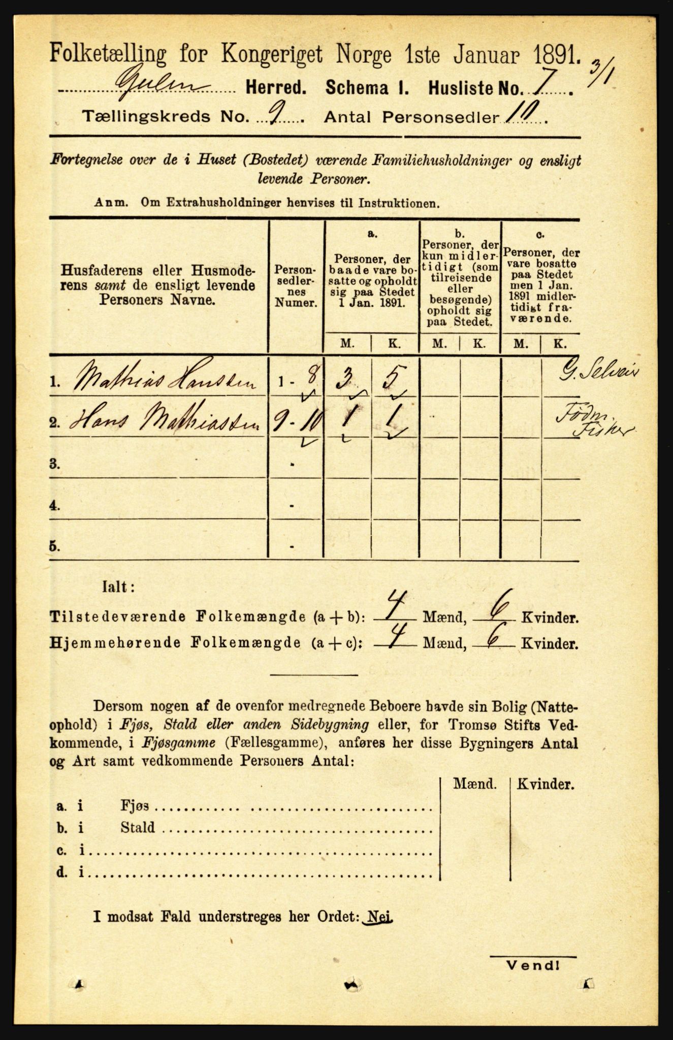 RA, 1891 census for 1411 Gulen, 1891, p. 2711