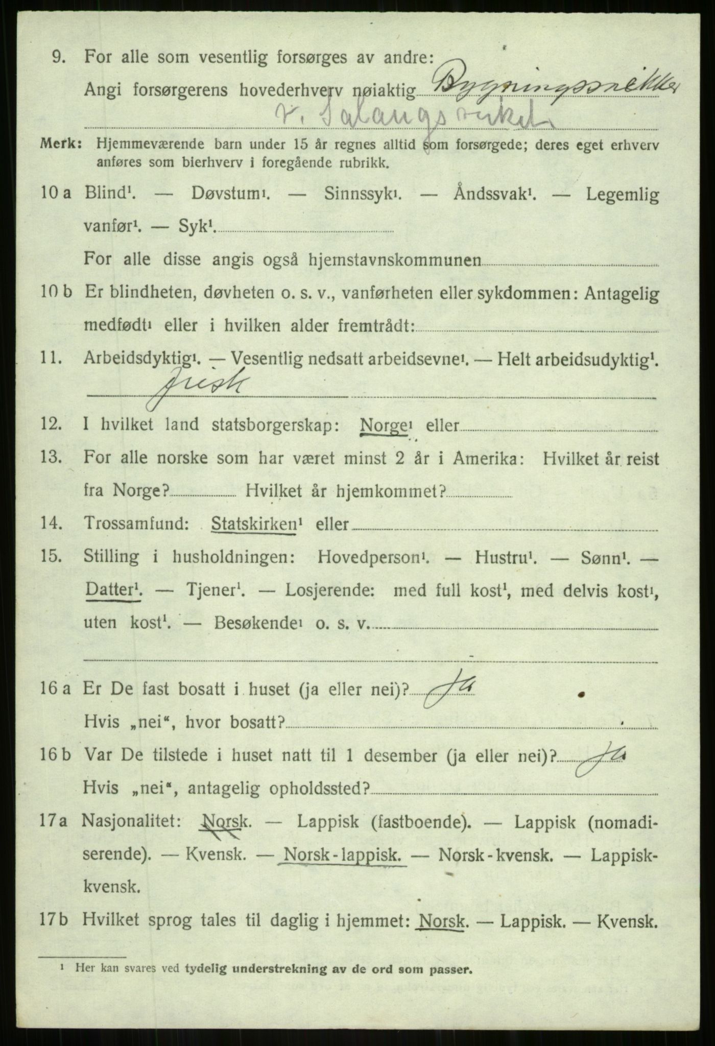 SATØ, 1920 census for Salangen, 1920, p. 2791