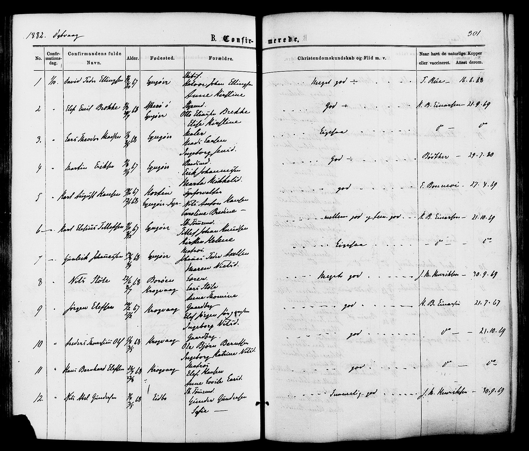 Dypvåg sokneprestkontor, SAK/1111-0007/F/Fa/Faa/L0007: Parish register (official) no. A 7/ 1, 1872-1884, p. 301