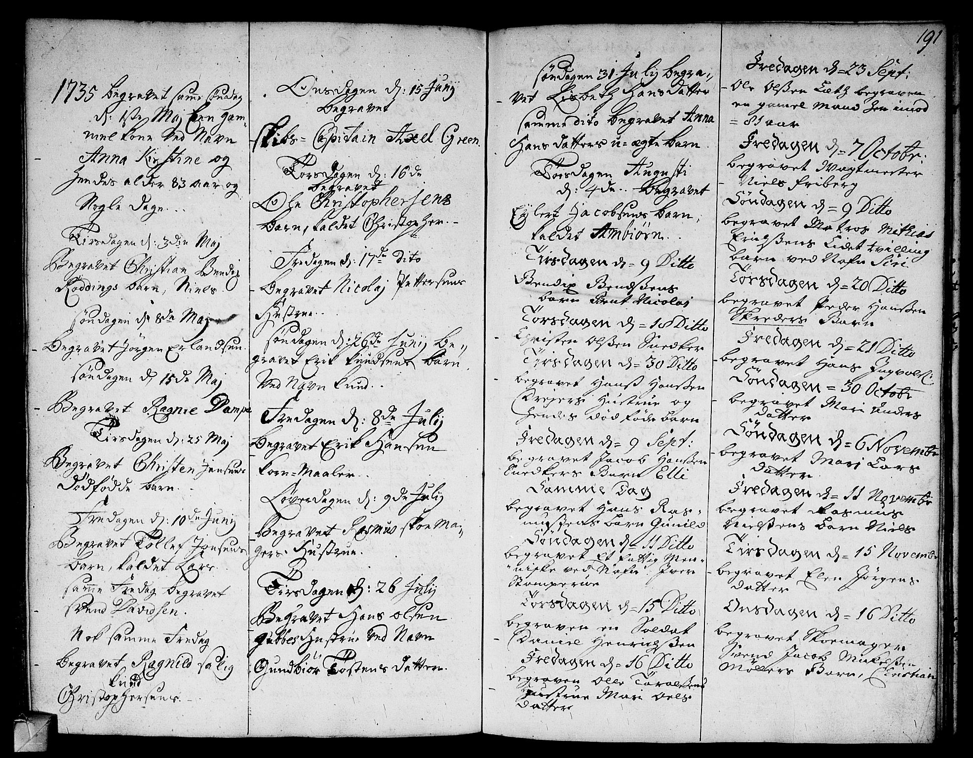 Strømsø kirkebøker, SAKO/A-246/F/Fa/L0005: Parish register (official) no. I 5, 1734-1739, p. 191