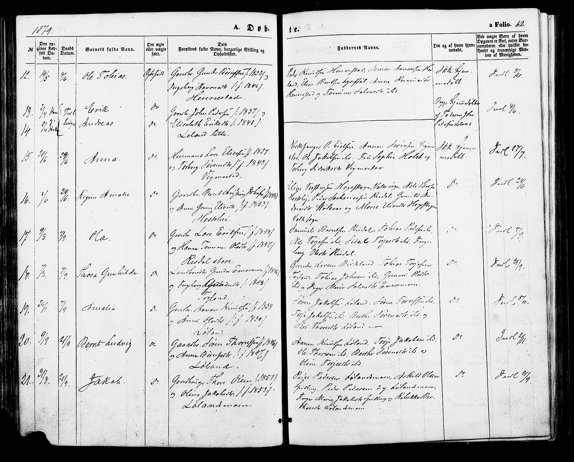 Nord-Audnedal sokneprestkontor, SAK/1111-0032/F/Fa/Fab/L0002: Parish register (official) no. A 2, 1859-1882, p. 62